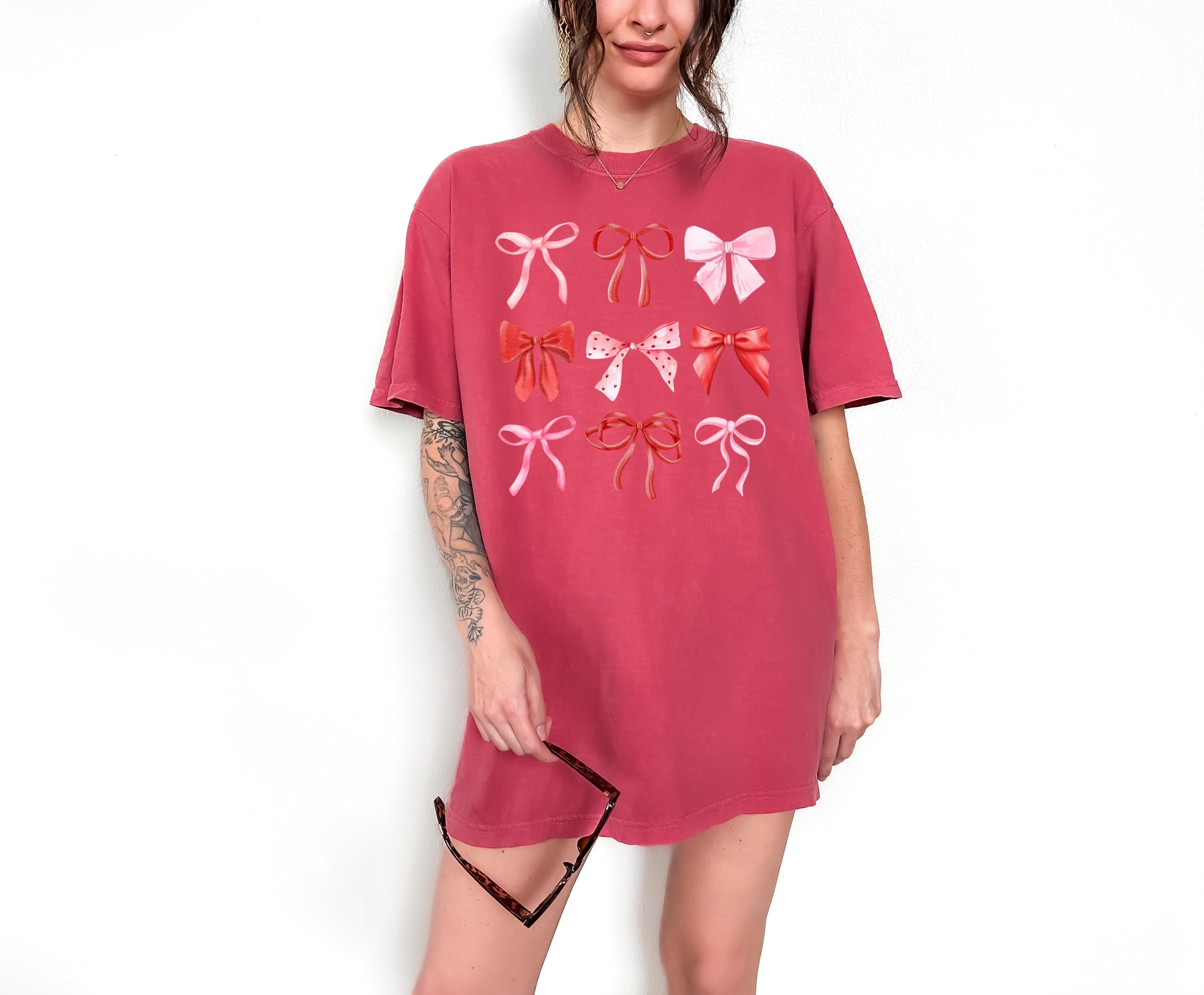 Valentine's Day Comfort Colors Shirt, Cute Pink and Red Bows Valentine Shirt, Valentine's Design, Galentine's Day 2025, Trendy Bow Shirt