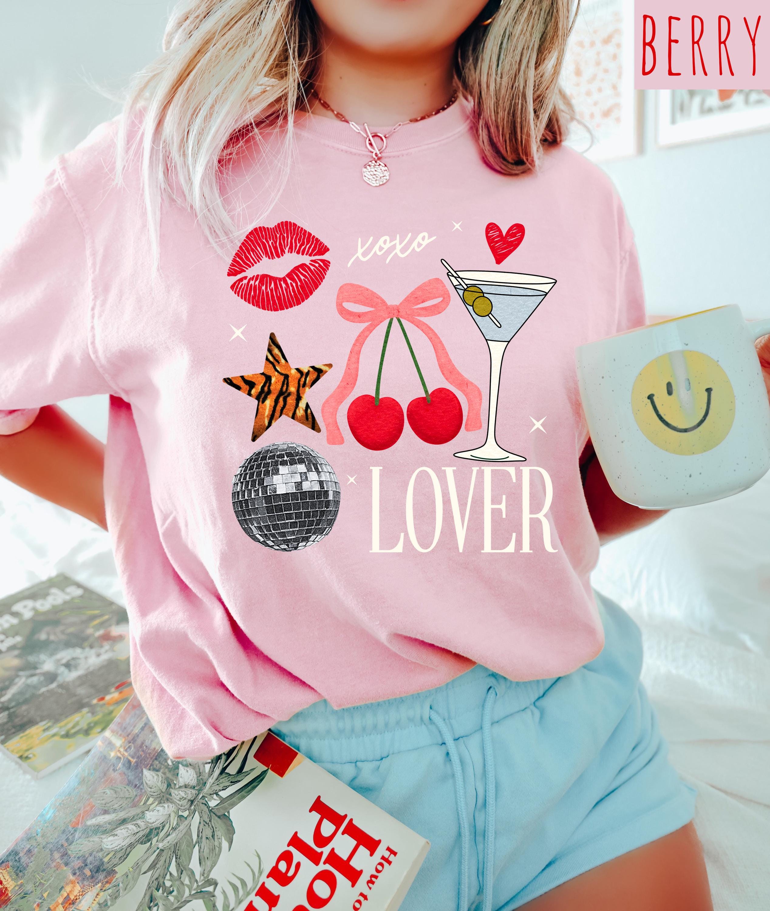 Y2K Valentine's Day Collage Comfort Colors Shirt, Cute Cherries and Martini Valentine Shirt, Valentine's Lover Design, Galentine's Day XOXO