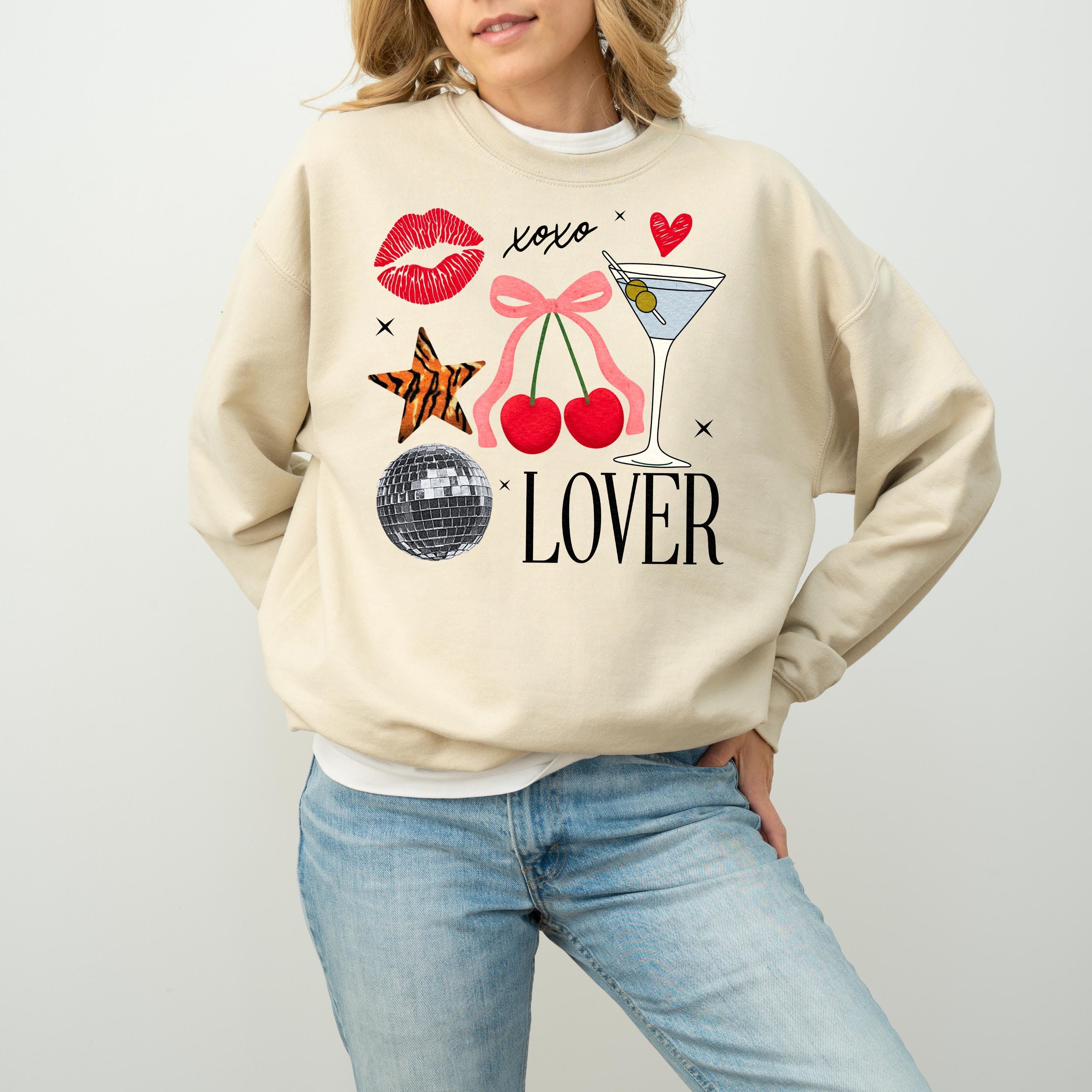 Valentines's Day Collage Crewneck, Retro Valentines Sweatshirt, Lover, Cherries, Martini TShirt, Galentine's Day Pullover, Disco Ball Design