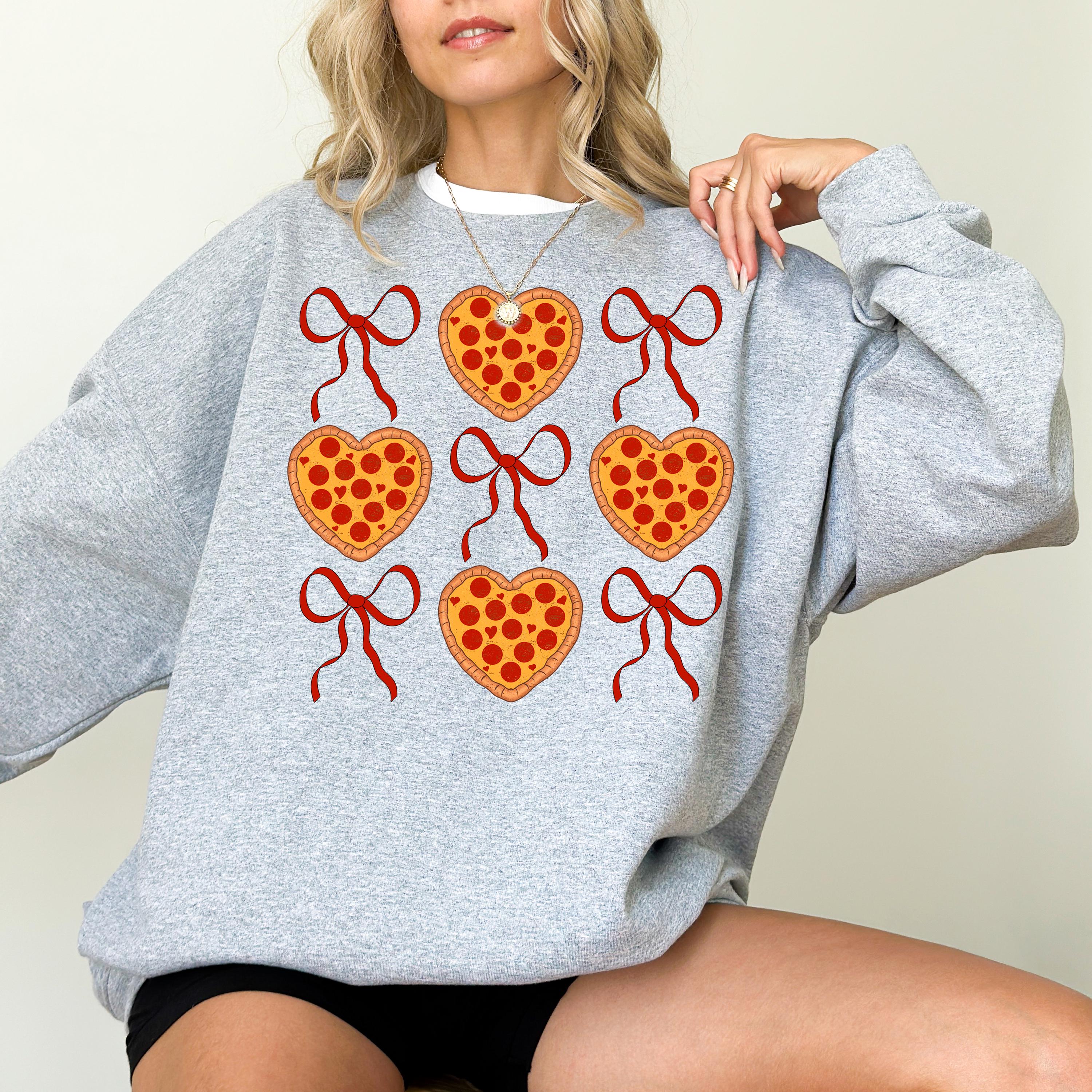 Heart Pizzas and Red Bows Valentine's Day Crewneck, Retro Valentines Sweatshirt, Valentines Day TShirt, Galentine's Day Sweatshirt, Foodie T