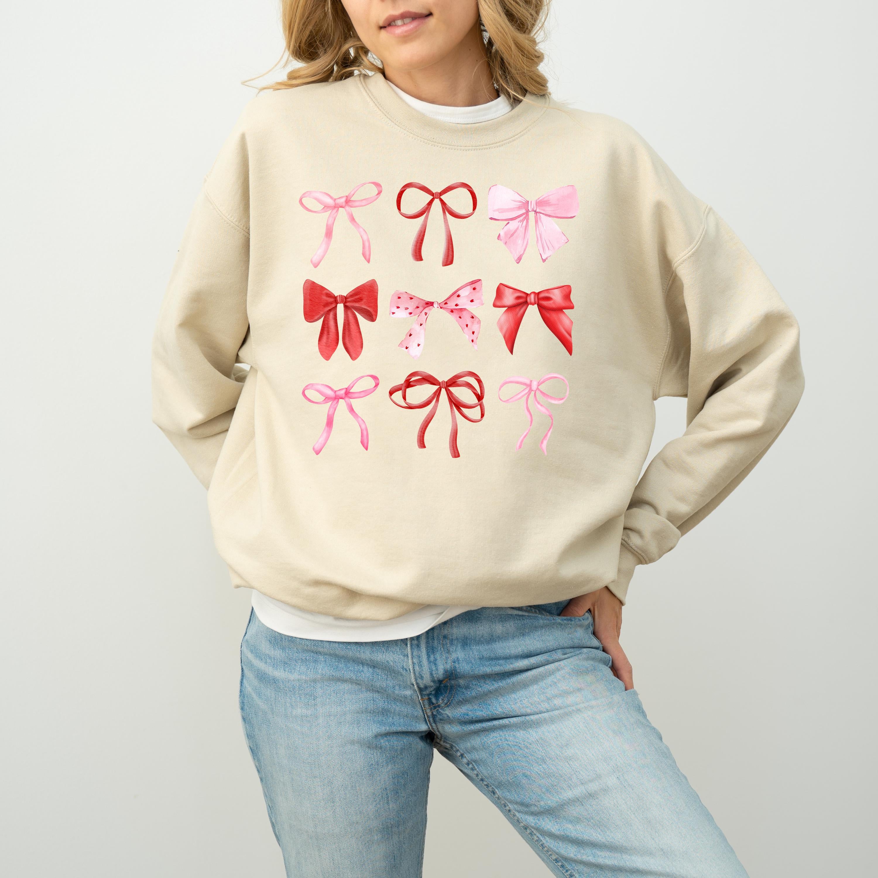 Cute Pink and Red Bows Valentine's Day Crewneck, Retro Valentines Sweatshirt, Valentines Day TShirt, Galentine's Day Sweatshirt,