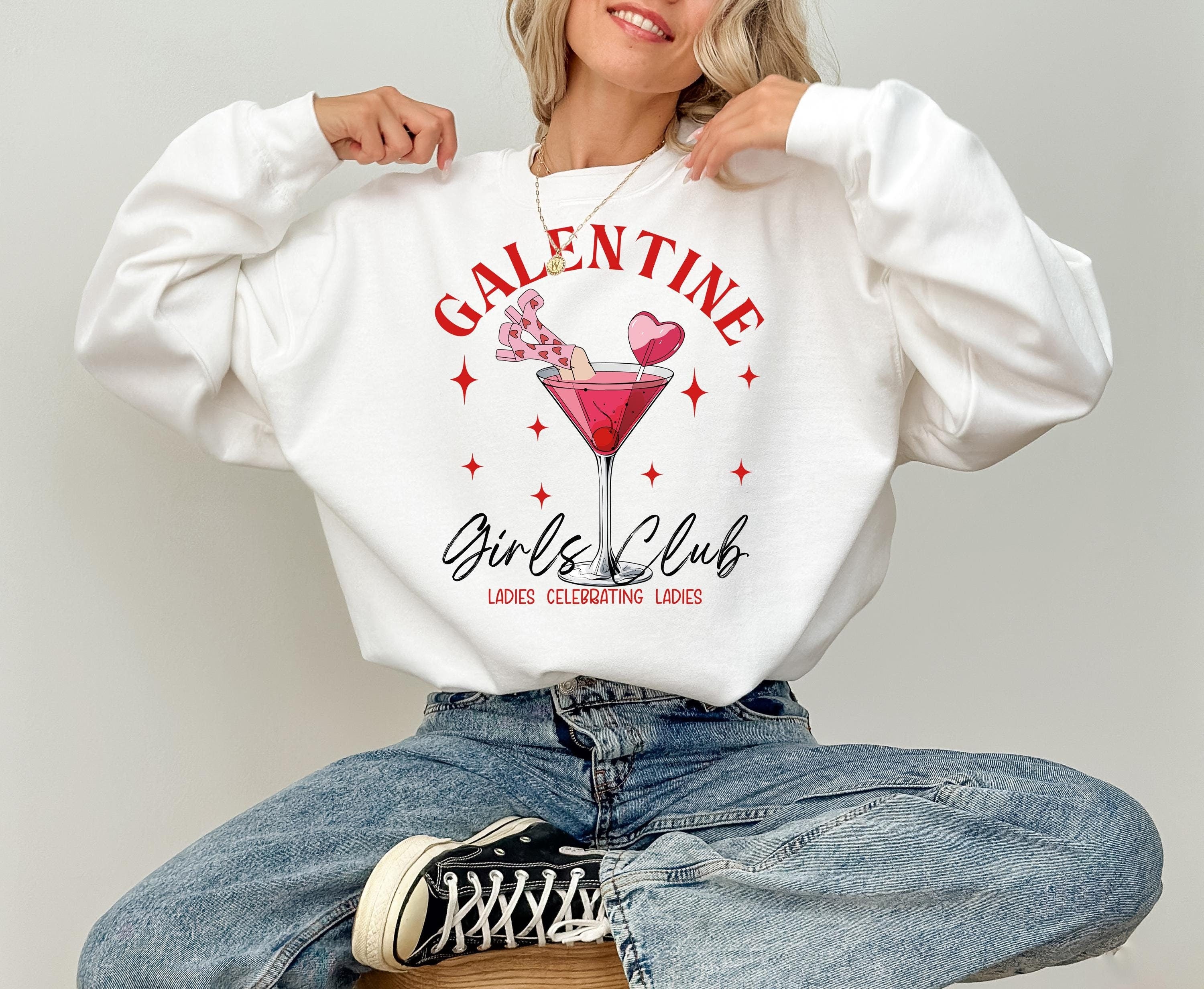 Galentine Girls Club Valentine's Day Crewneck, Retro Valentines Sweatshirt, Valentines Day TShirt, Galentine's Day Pullover, Girls Night