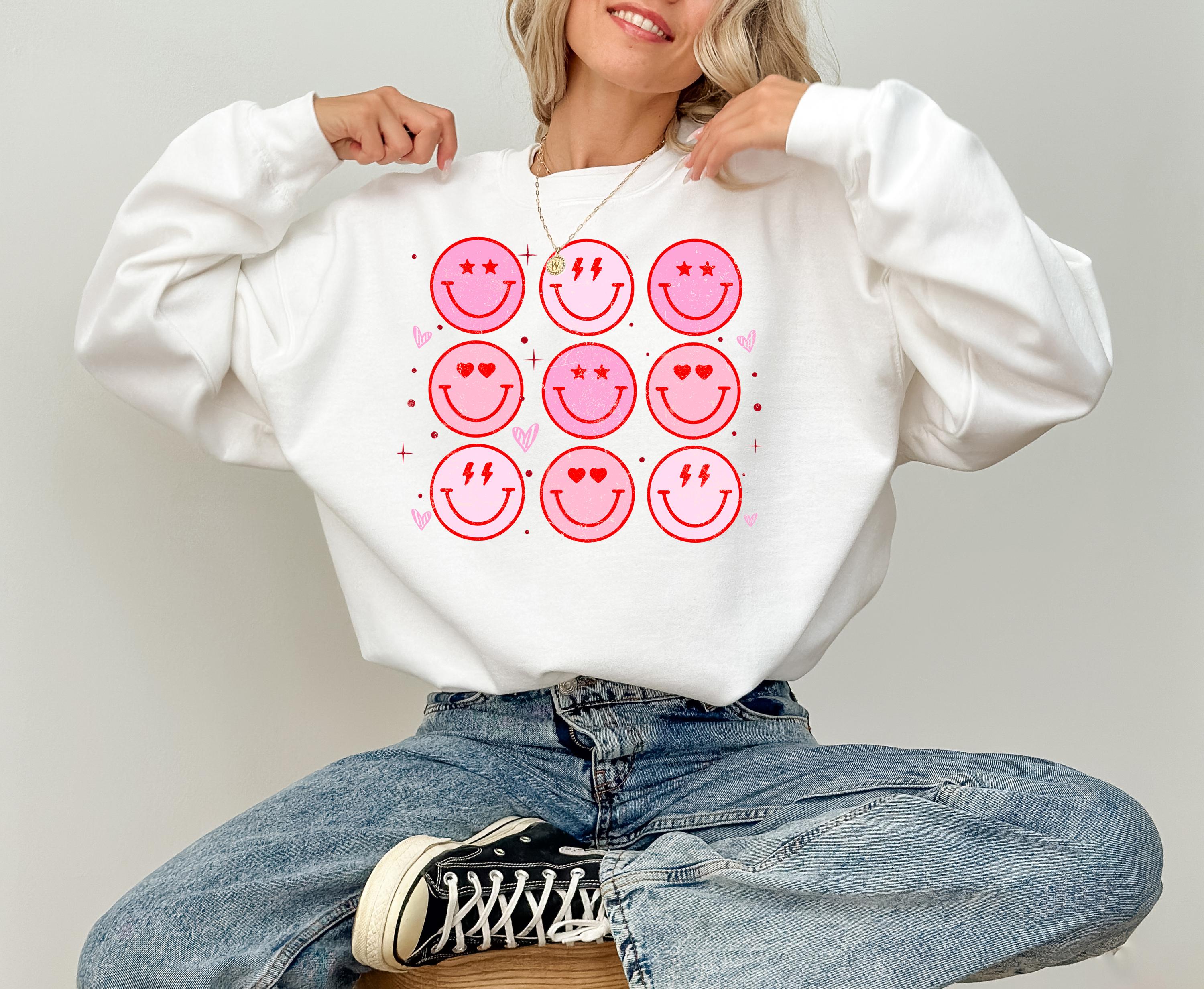 Cute Smile Valentine's Day Crewneck, Retro Pink Valentines Sweatshirt, Valentines Day TShirt, Galentine's Day Sweatshirt, Fun Vday Design