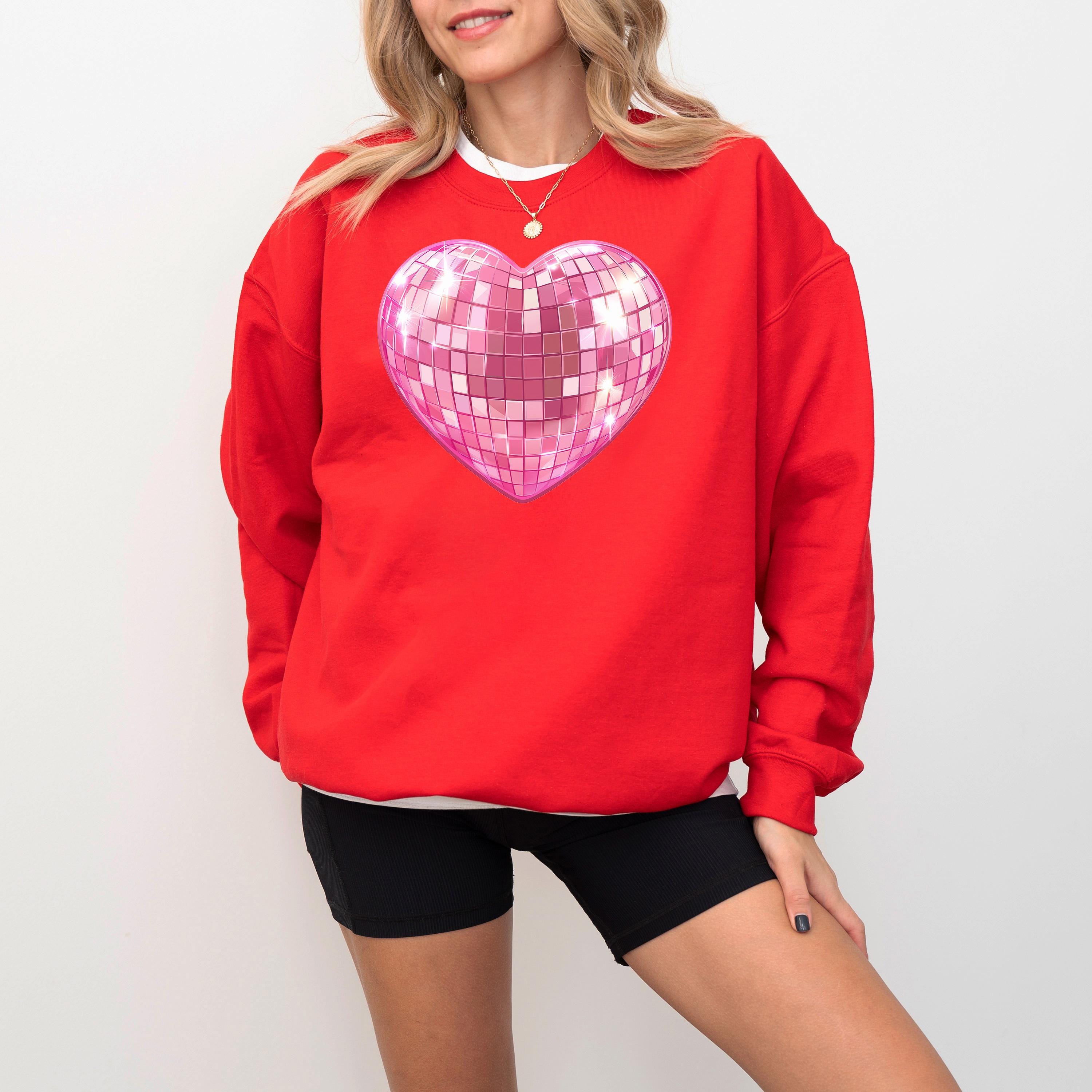 Pink Disco Ball Heart Valentine's Day Crewneck, Retro Valentines Sweatshirt, Valentines Day TShirt, Galentine's Day Sweatshirt,