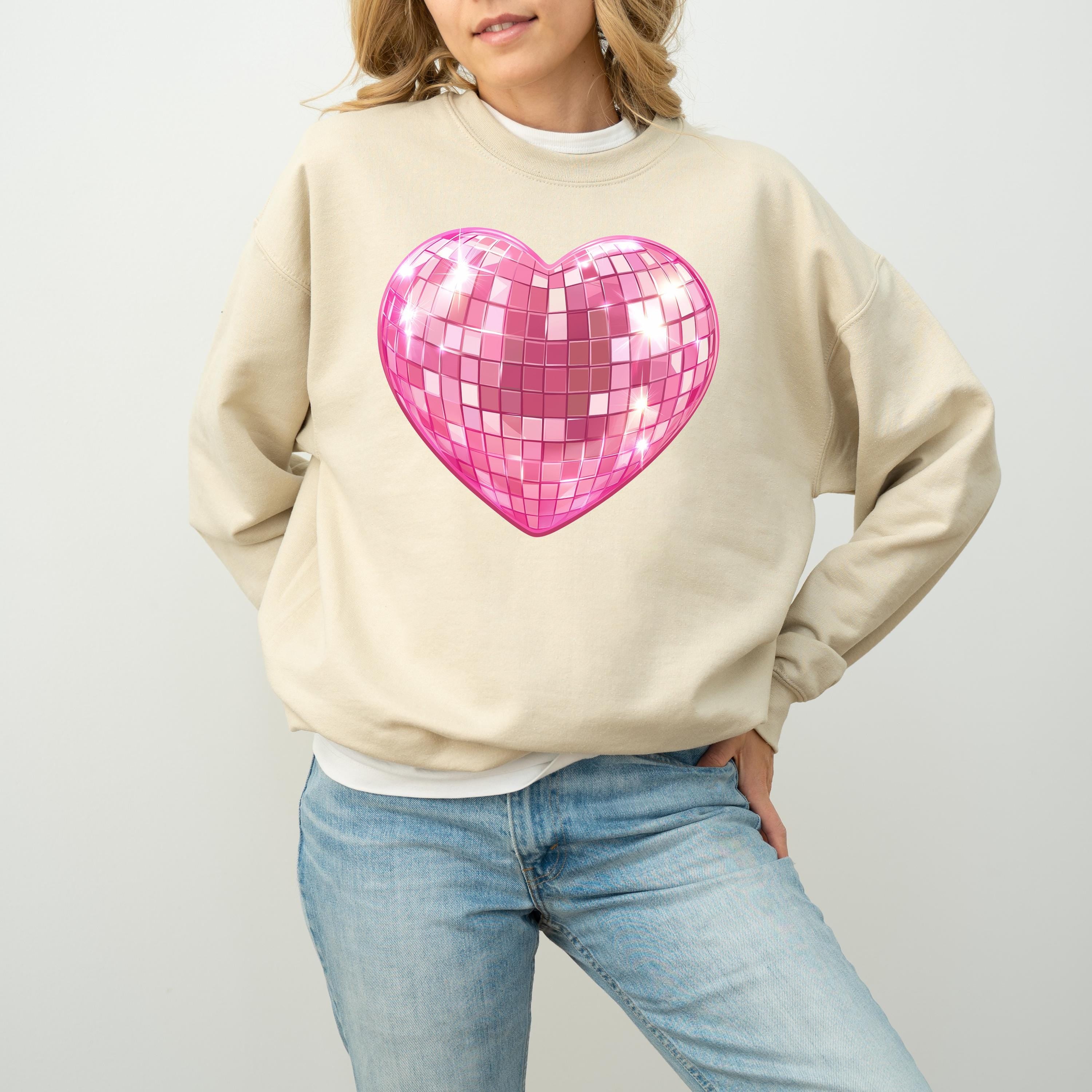 Pink Disco Ball Heart Valentine's Day Crewneck, Retro Valentines Sweatshirt, Valentines Day TShirt, Galentine's Day Sweatshirt,