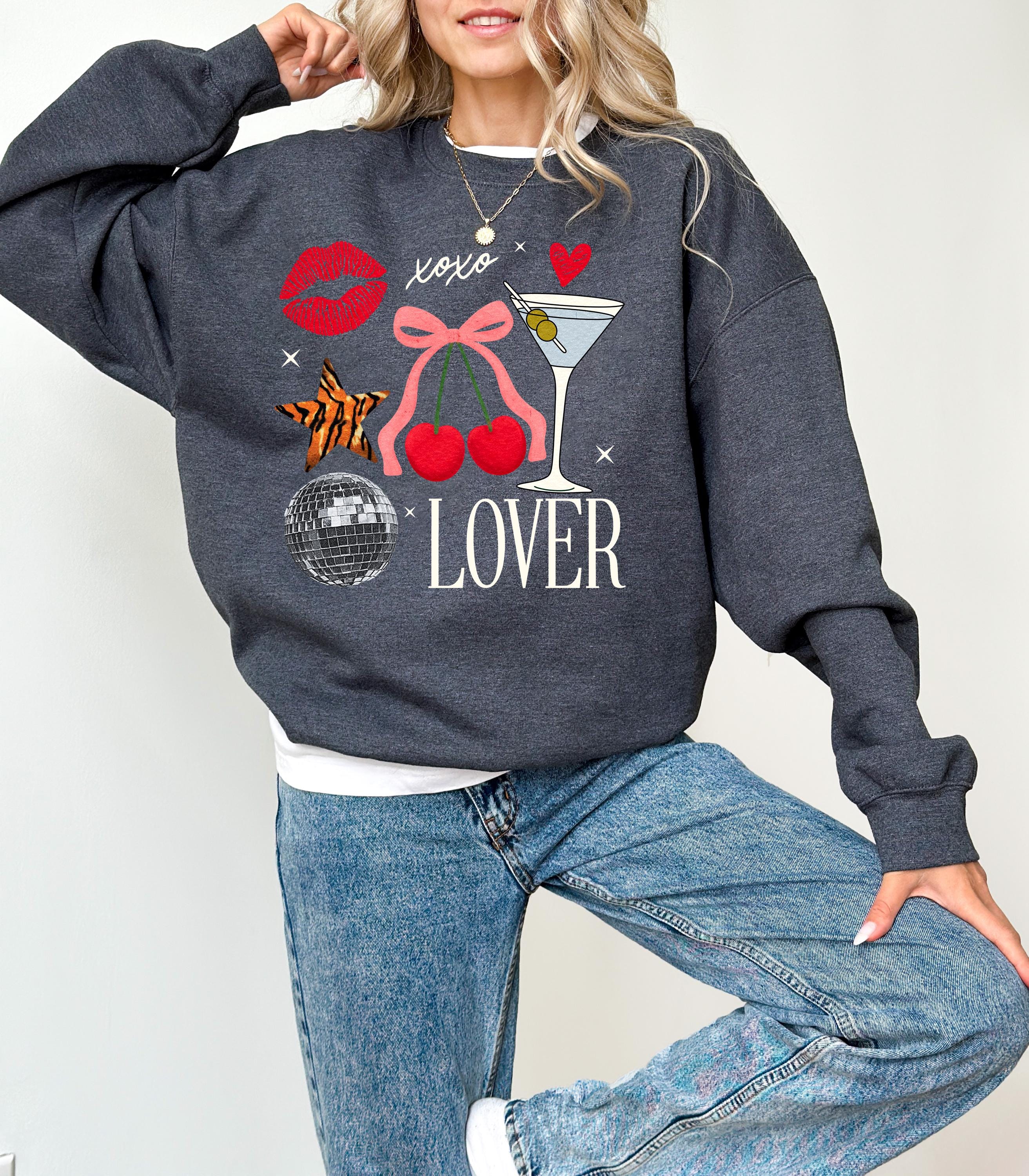 Cute Red Bow Valentine's Day Crewneck, Retro Valentines Collage Sweatshirt, Valentines Day TShirt, Galentine's Day Sweatshirt, Martini