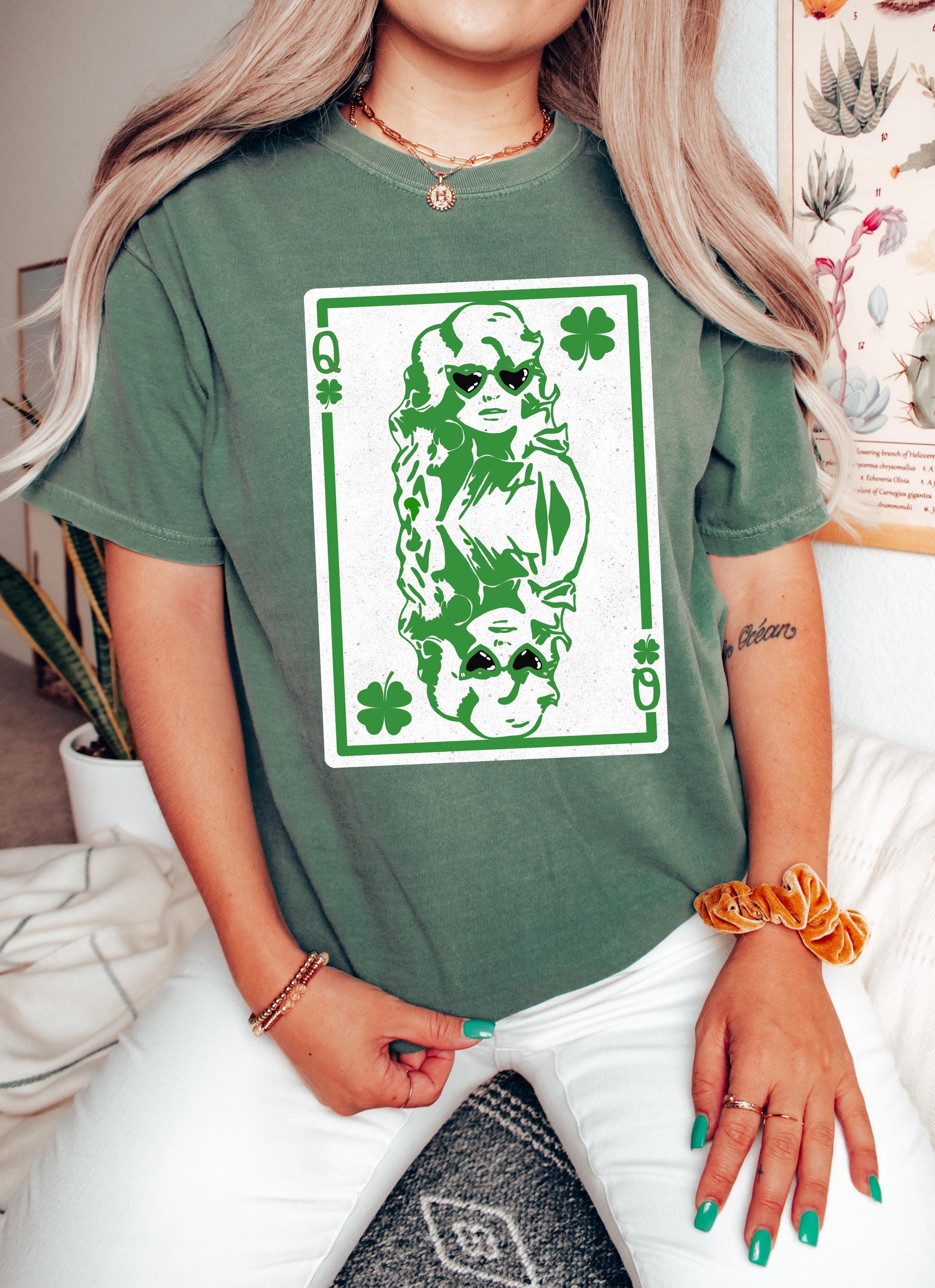 Queen Dolly St Patty's Day Comfort Colors Shirt, Queen of Clover Clover Card St Patricks Day TShirt, St Paddy's Four Leaf Clover Green Tee