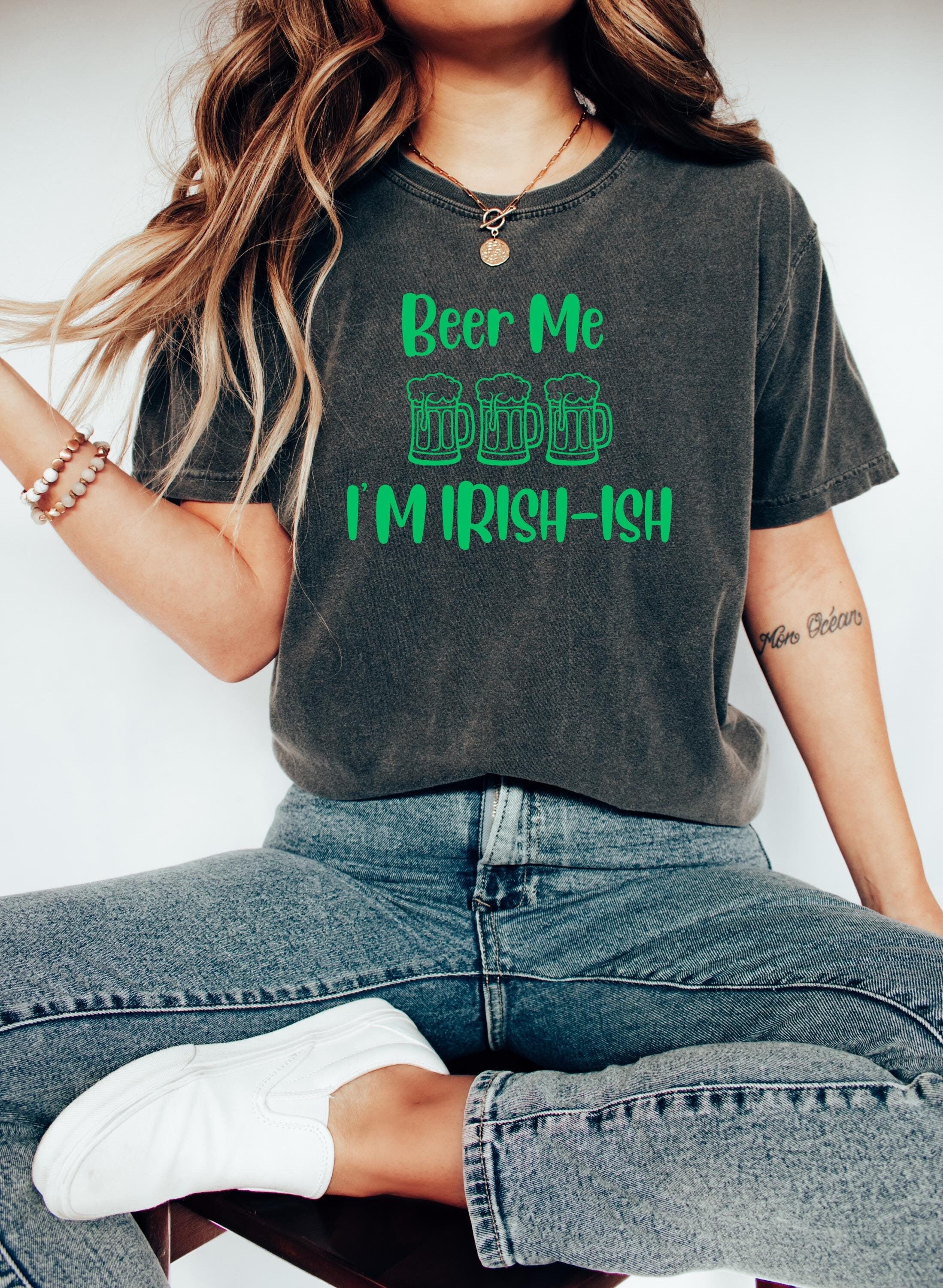 Beer Me I'm Irish Green Beer Day St Patty's Day Comfort Colors Shirt Vintage St Patricks Day T St Paddy's Day Four Leaf Clover Shirt Lucky