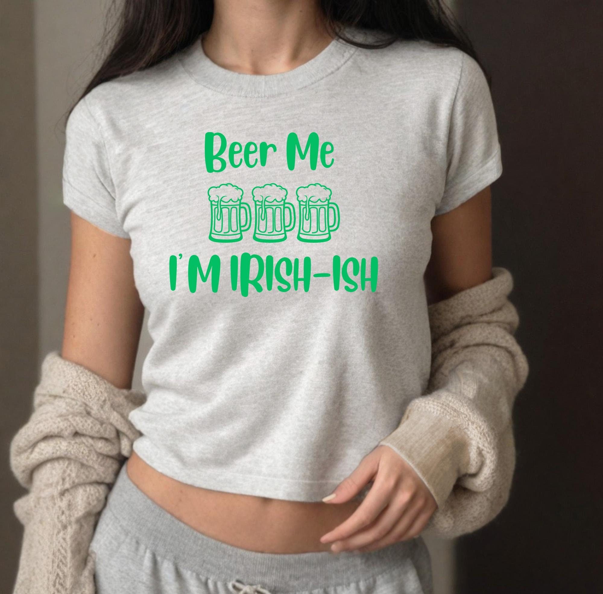 Beer Me I'm Irish-ish Baby Tee, Four Green Beer Day Shirt, St Paddys Tee, St Pattys Day, y2k tee, 90s baby tee, Funny St Patricks Day Crop