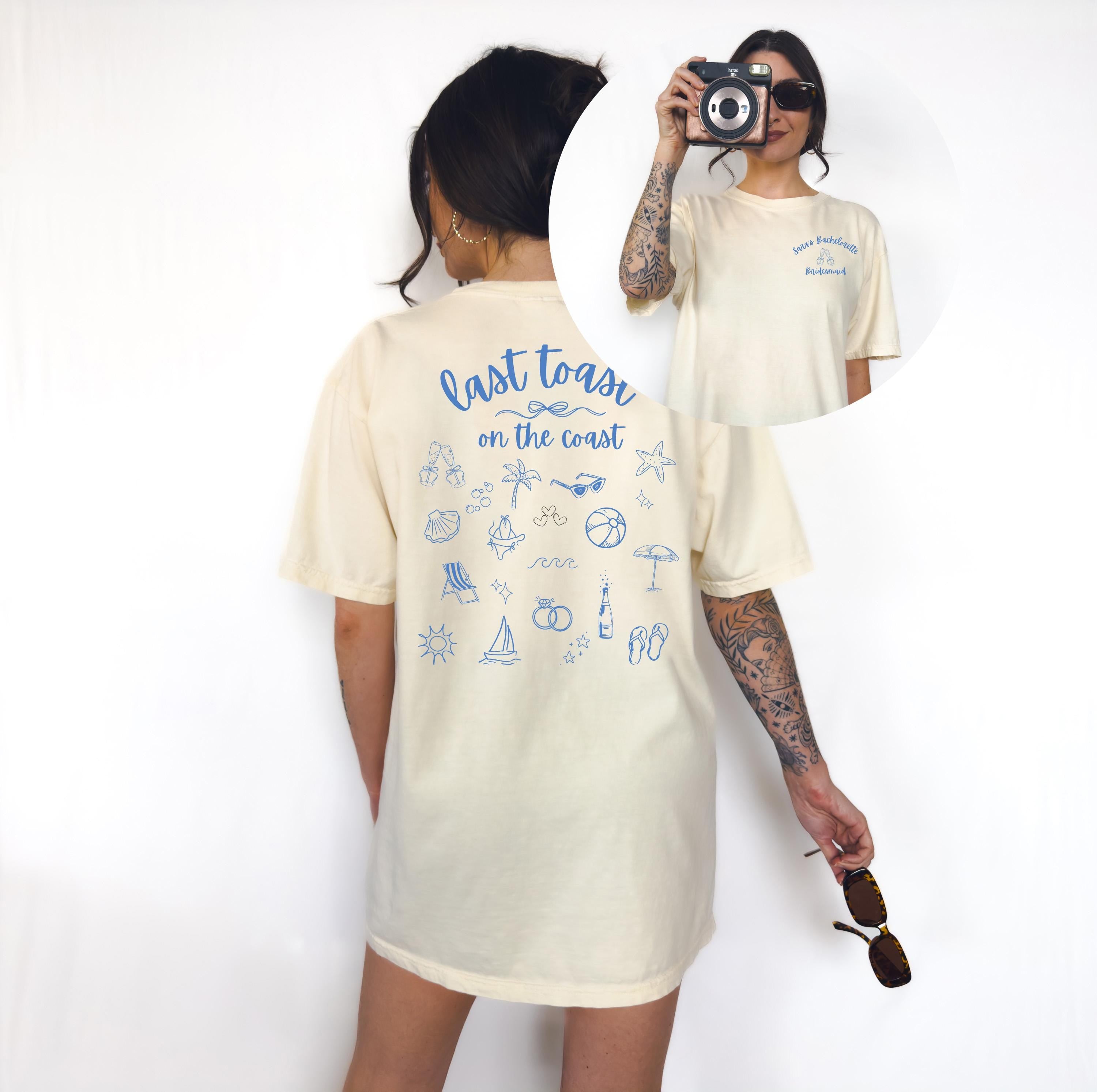 Last Toast On The Coast Custom Bachelorette Comfort Colors Tshirt, Personalized Collage Bach Trip Shirts, Bridal Party Shirt, Hen Night