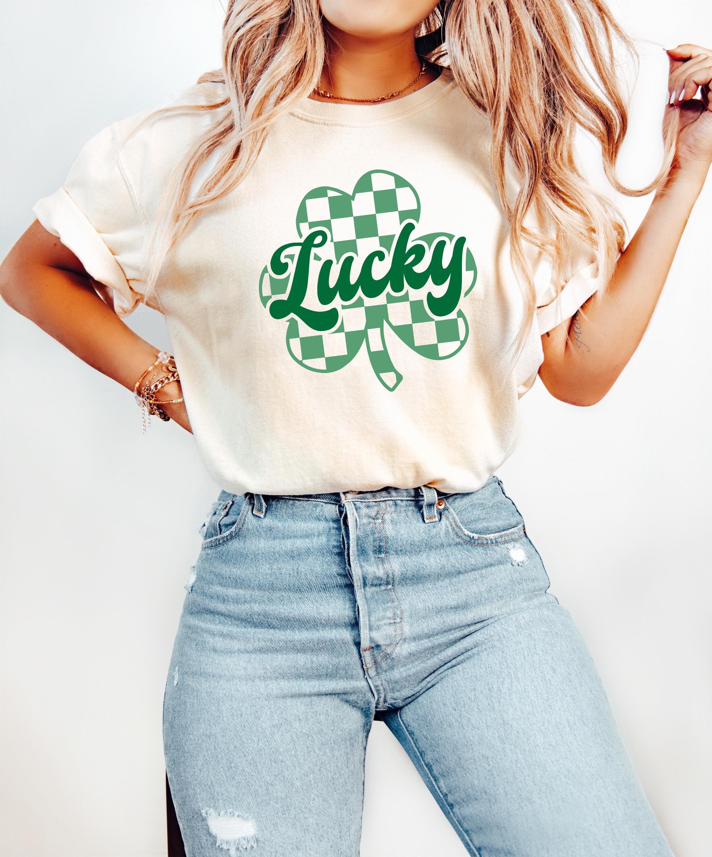 Checkered Shamrock St Patty's Day Comfort Colors Shirt, Vintage St Patricks Day Shirt, St Paddy's Day Four Leaf Clover Shirt, Lucky T Shirt
