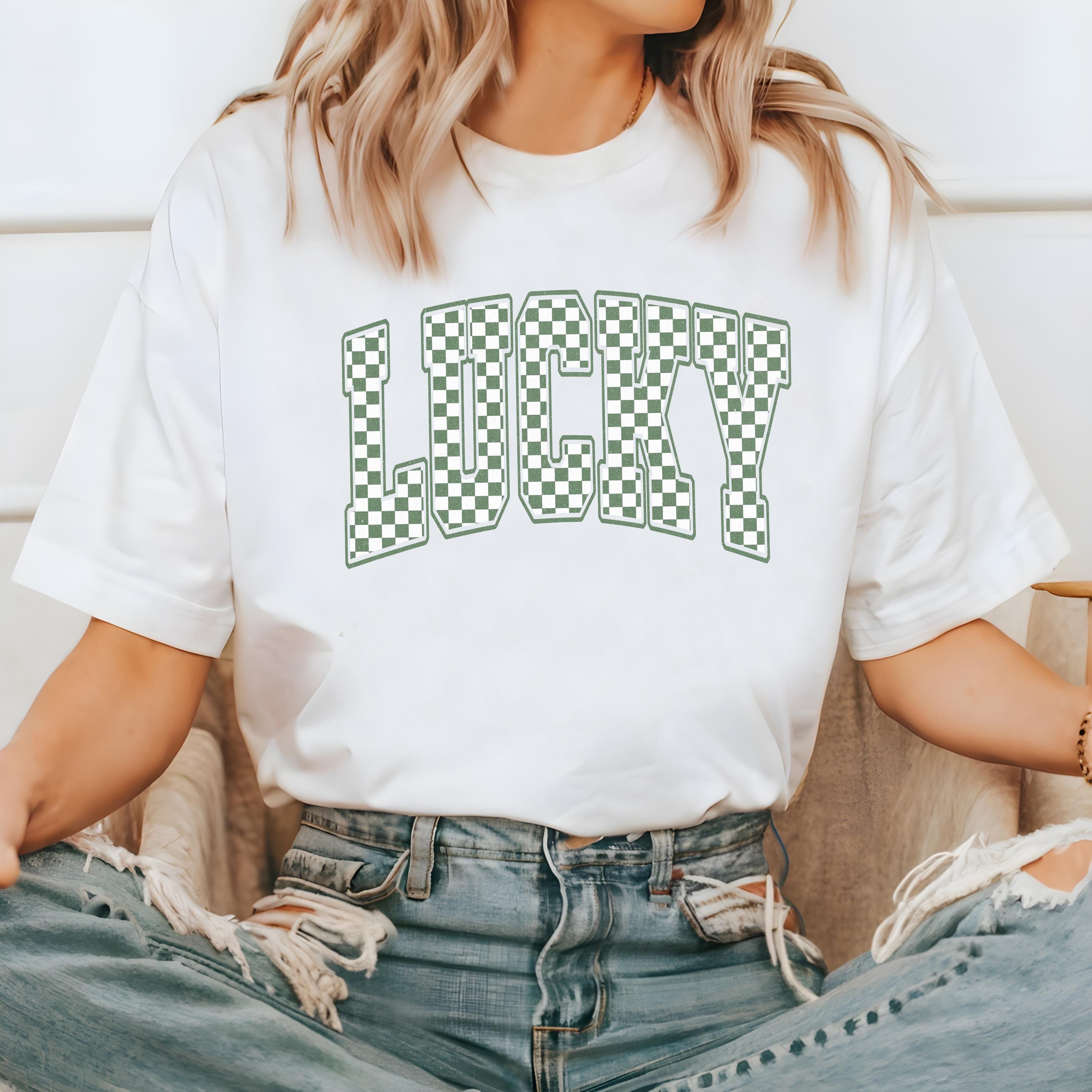 St Patty's Day Comfort Colors Shirt, Funny St Patricks Day TShirt, St Paddy's Day Four Leaf Clover Shirt, Lucky Green Checkered T Shirt