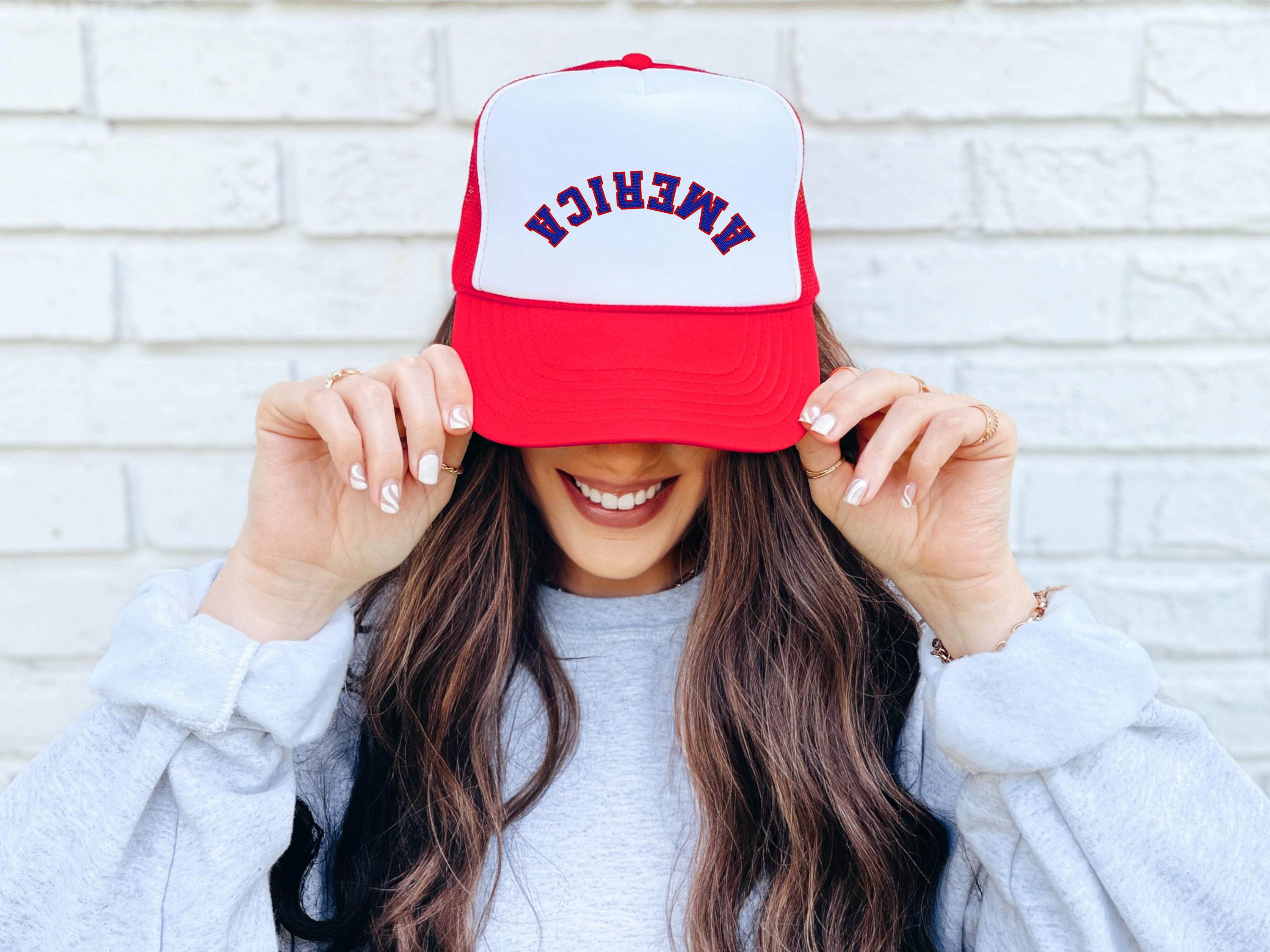 Embroidered Rope Hat Upside Down July 4th, America Foam, Fourth of July Hat, July 4th emroidery, Snapback Adjustable Hat, Mens and Womens