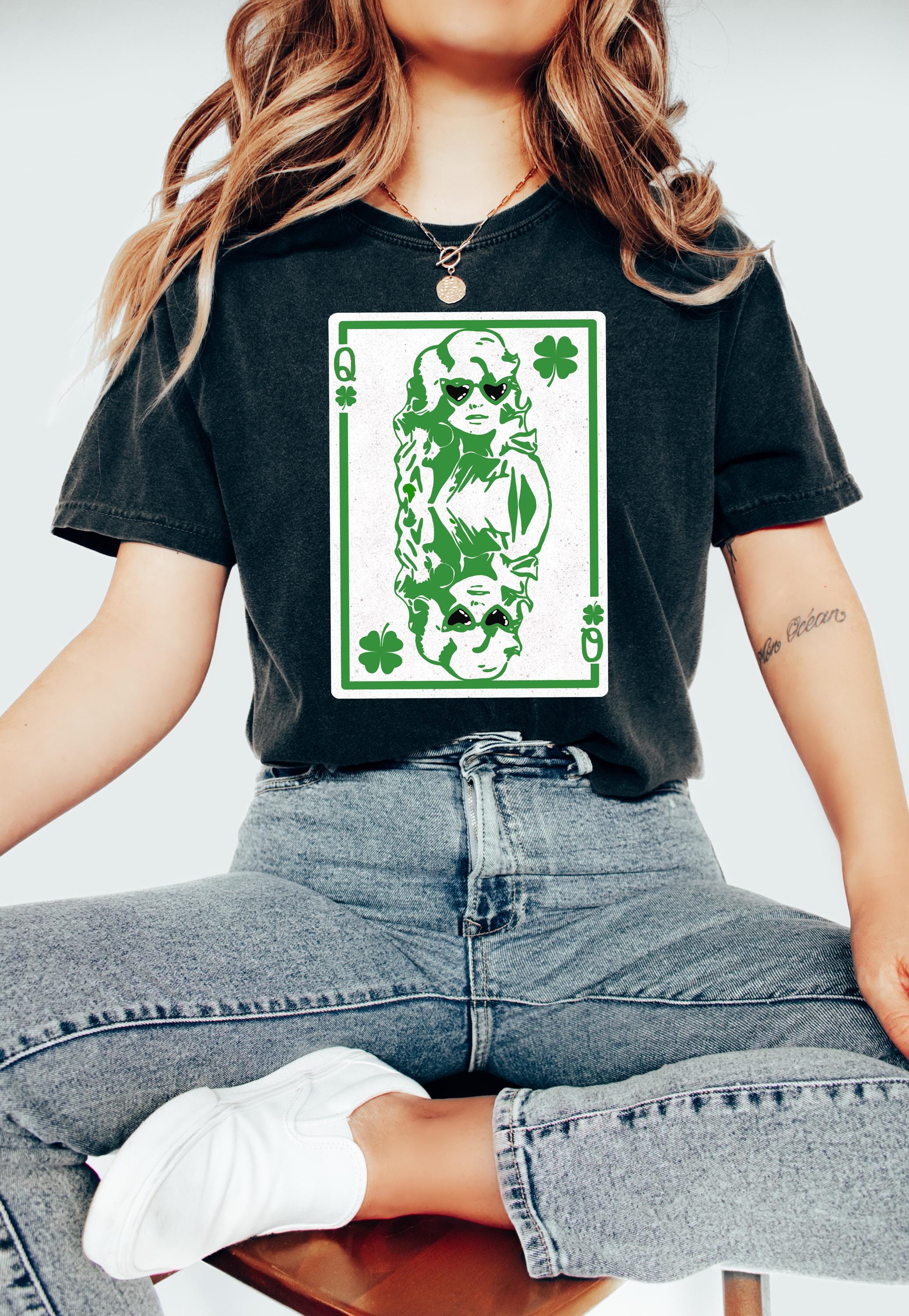 Queen Dolly St Patty's Day Comfort Colors Shirt, Queen of Clover Clover Card St Patricks Day TShirt, St Paddy's Four Leaf Clover Green Tee