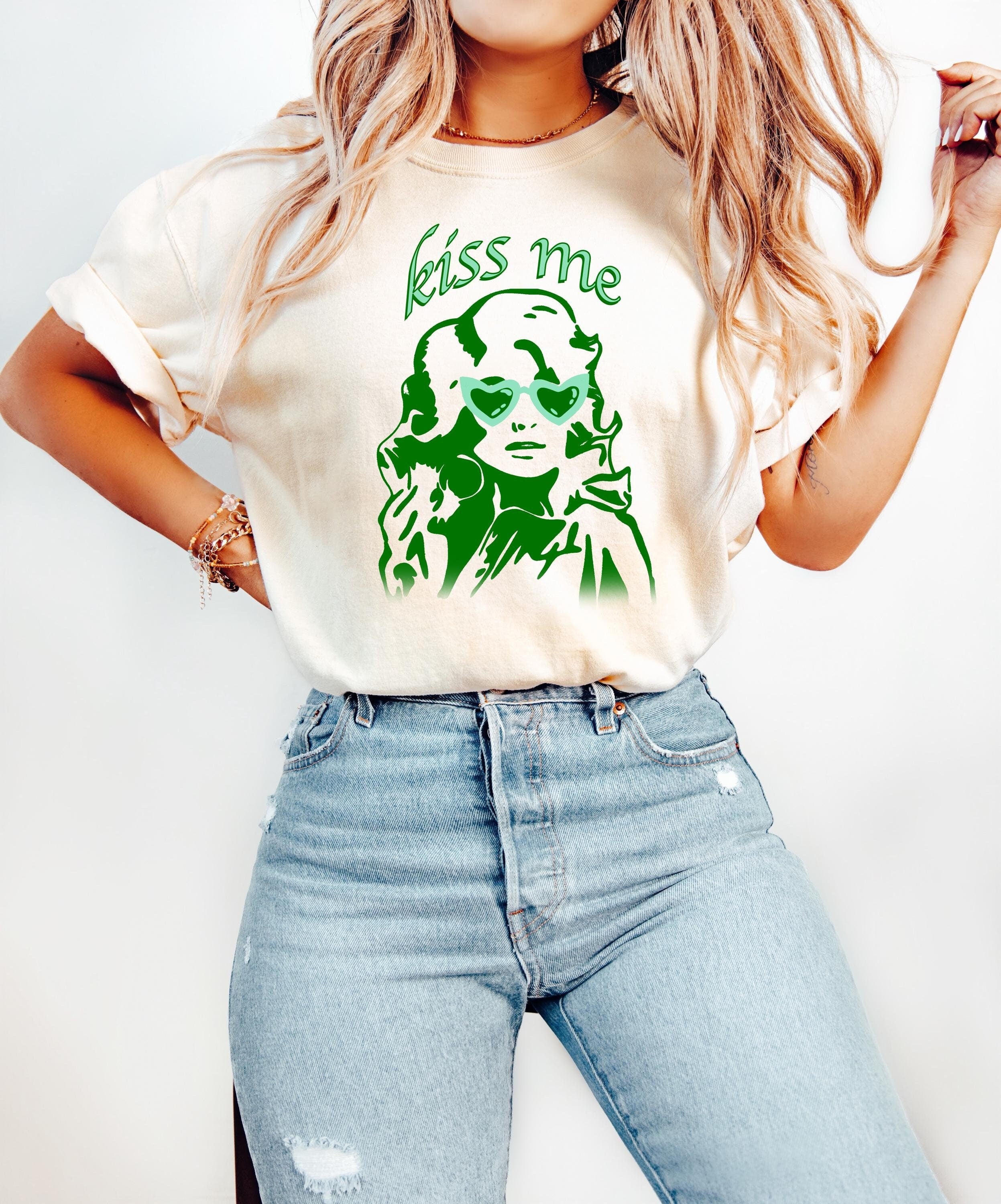Kiss Me Dolly St Patty's Day Comfort Colors Shirt, Queen of Clover Clover Card St Patricks Day TShirt, St Paddy's Four Leaf Clover Green Tee