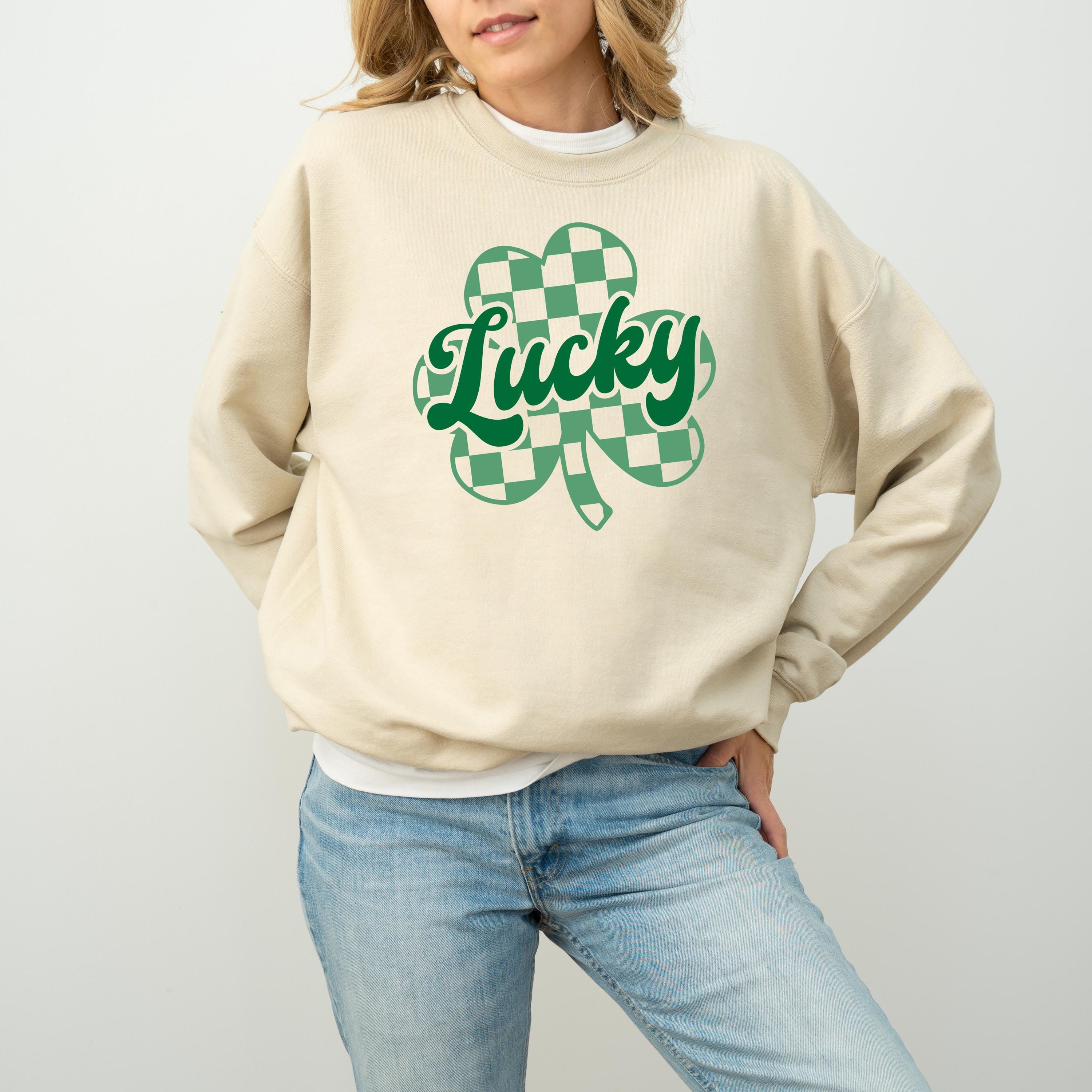 Green Checkered Lucky St Patty's Sweatshirt, St Paddy's Day Sweater, St Patricks Day Crewneck, Lucky Pullover, Unisex Sweatshirt, Shamrock