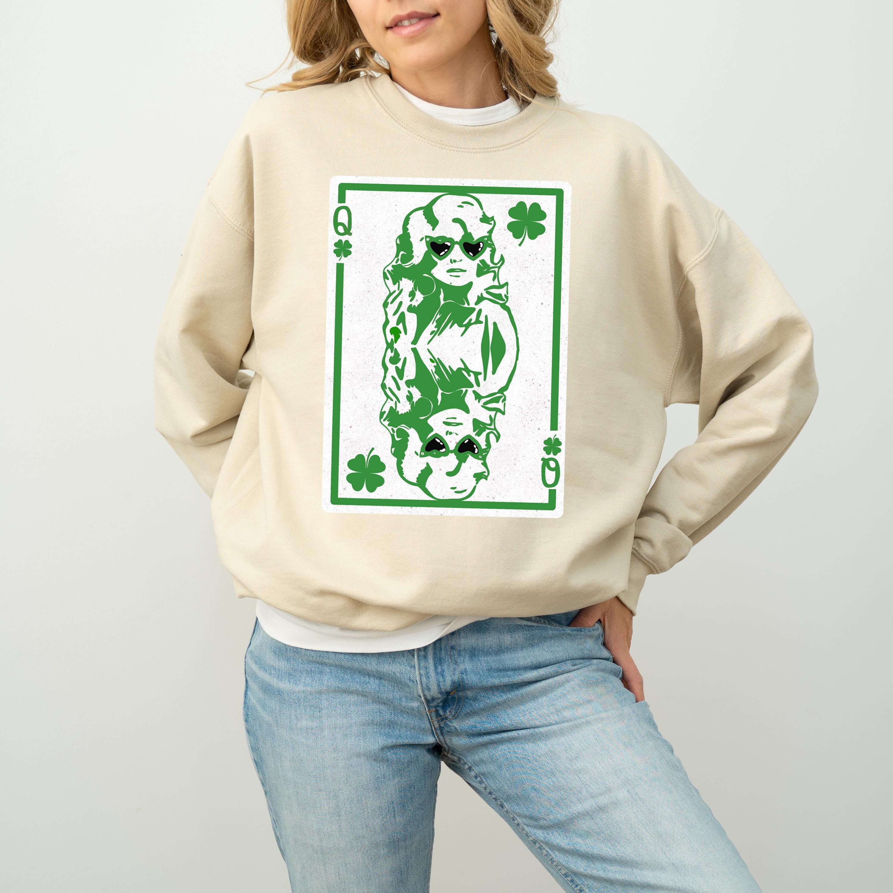 Lucky Clover Queen Dolly Card St Patty's Sweatshirt, St Paddy's Day, St Patricks Day Crewneck, Lucky Pullover, Unisex Sweatshirt, Shamrock