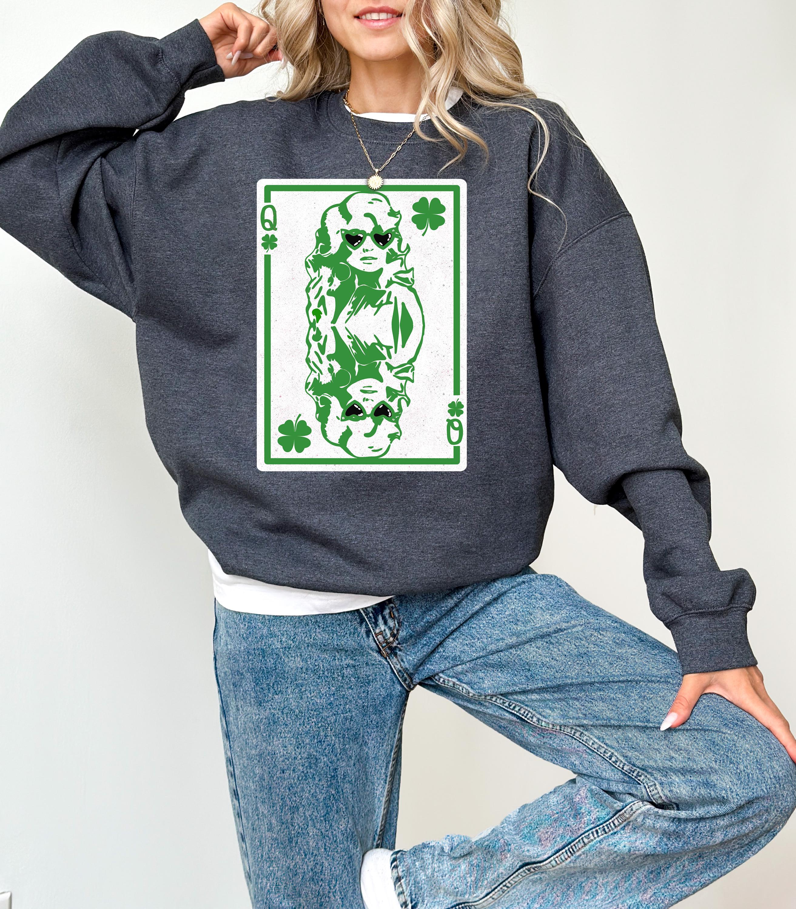 Lucky Clover Queen Dolly Card St Patty's Sweatshirt, St Paddy's Day, St Patricks Day Crewneck, Lucky Pullover, Unisex Sweatshirt, Shamrock