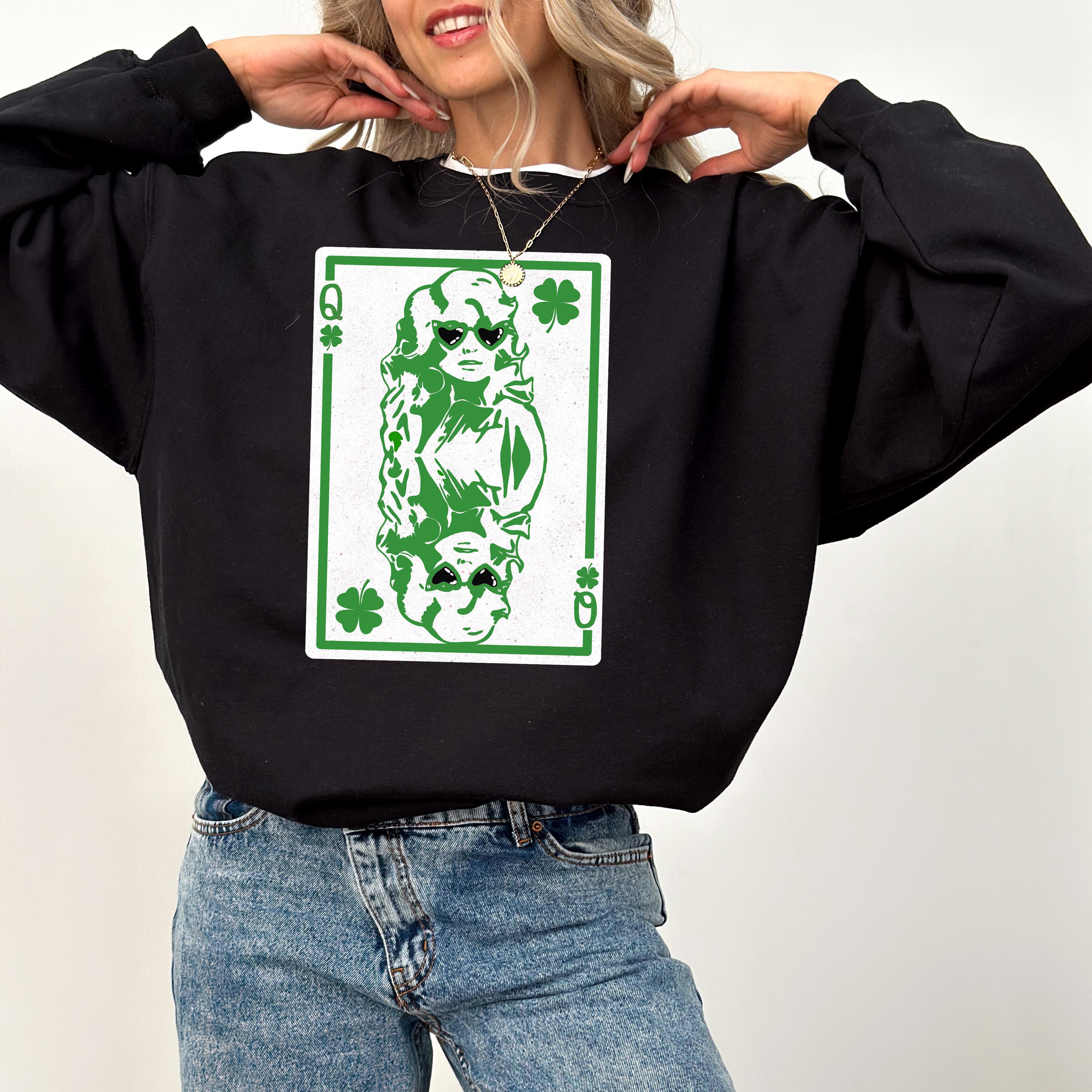 Lucky Clover Queen Dolly Card St Patty's Sweatshirt, St Paddy's Day, St Patricks Day Crewneck, Lucky Pullover, Unisex Sweatshirt, Shamrock