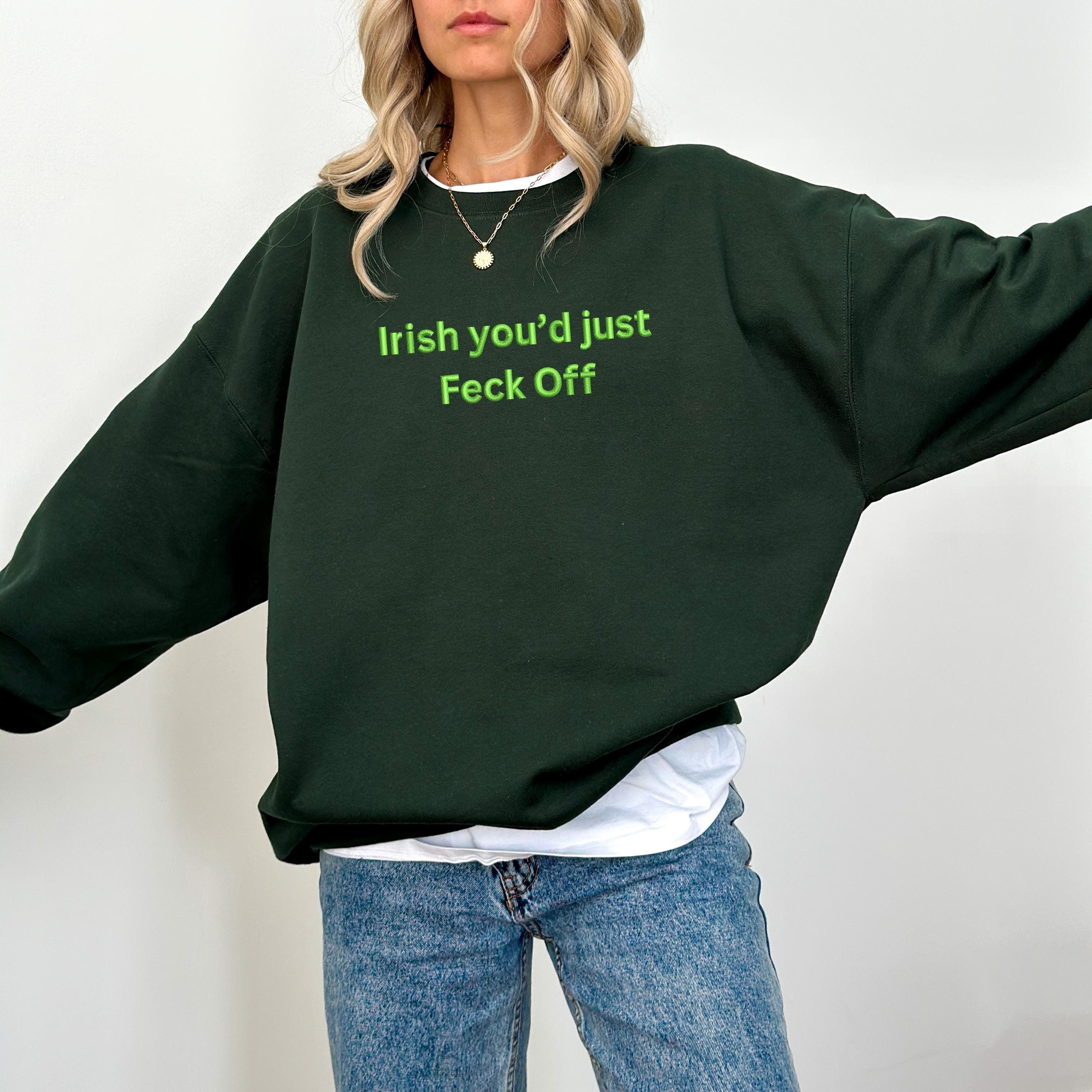feck off sweater, embroidery sweatshirt, embroidered crewneck
