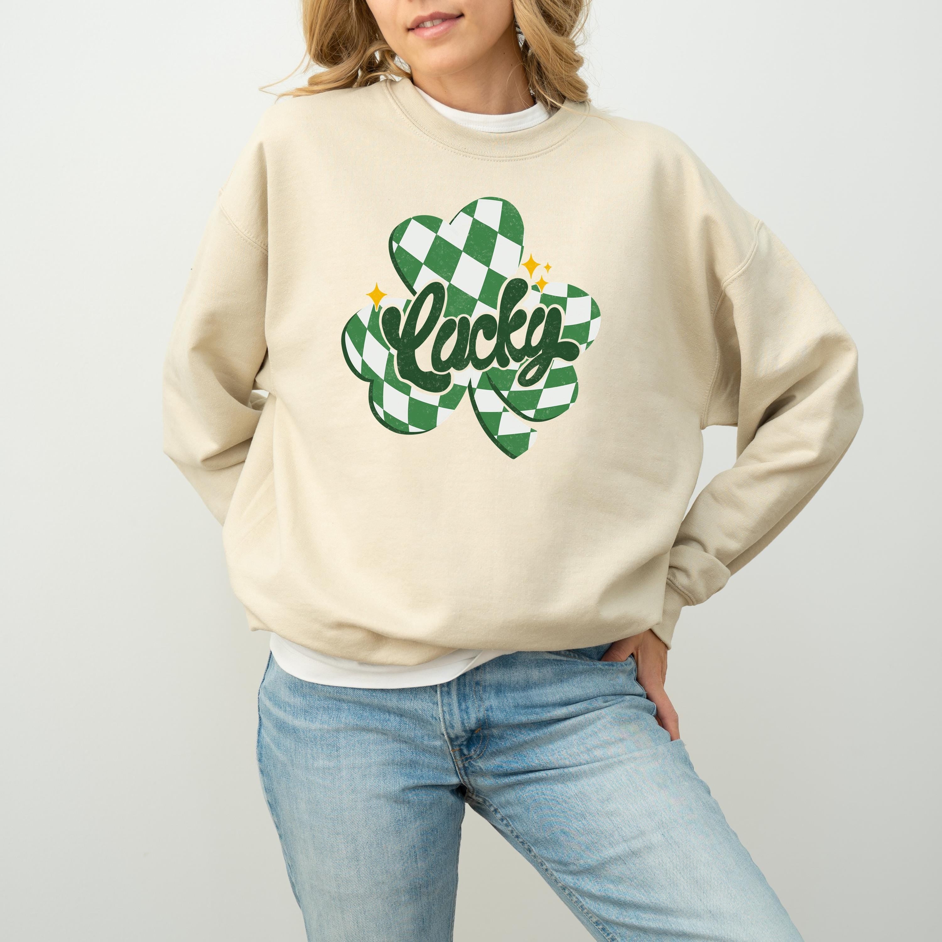 Checkered Lucky Clover St Patty's Sweatshirt, St Paddy's Day Sweater, St Patricks Day Crewneck, Lucky Pullover, Unisex Sweatshirt, Shamrock
