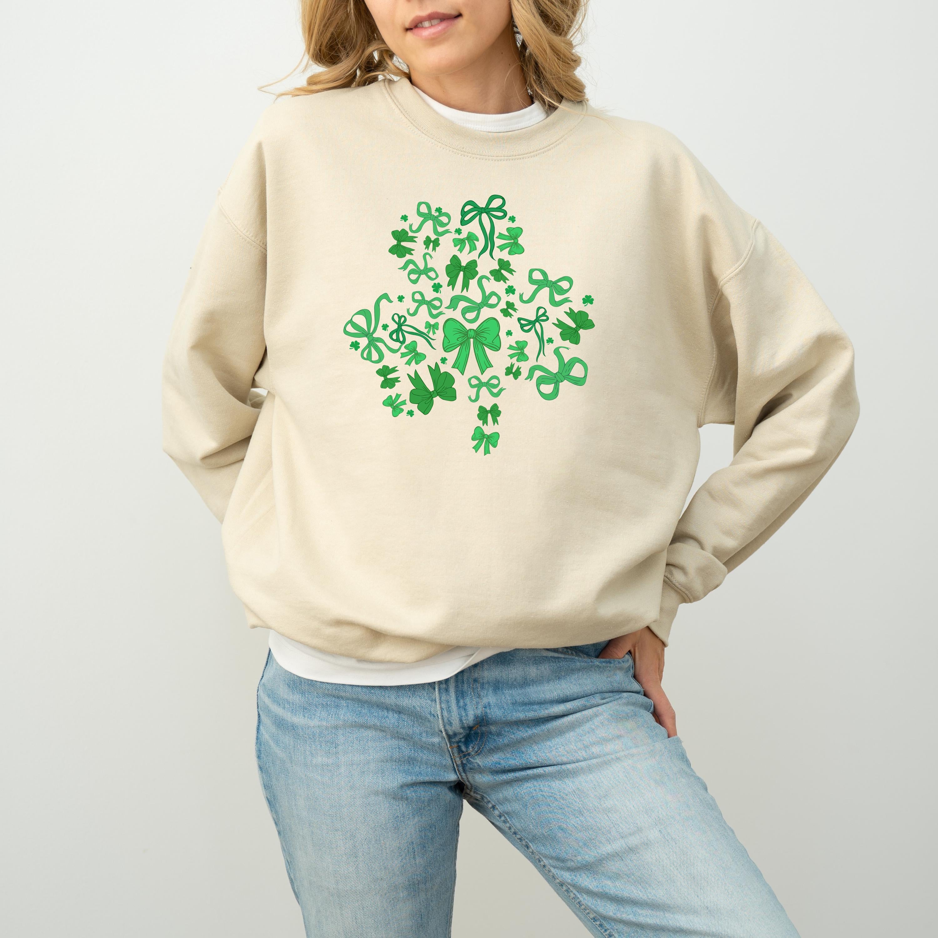 Lucky Clover Green Bows St Patty's Sweatshirt, St Paddy's Day Sweater, St Patricks Day Crewneck, Lucky Pullover, Unisex Sweatshirt, Shamrock