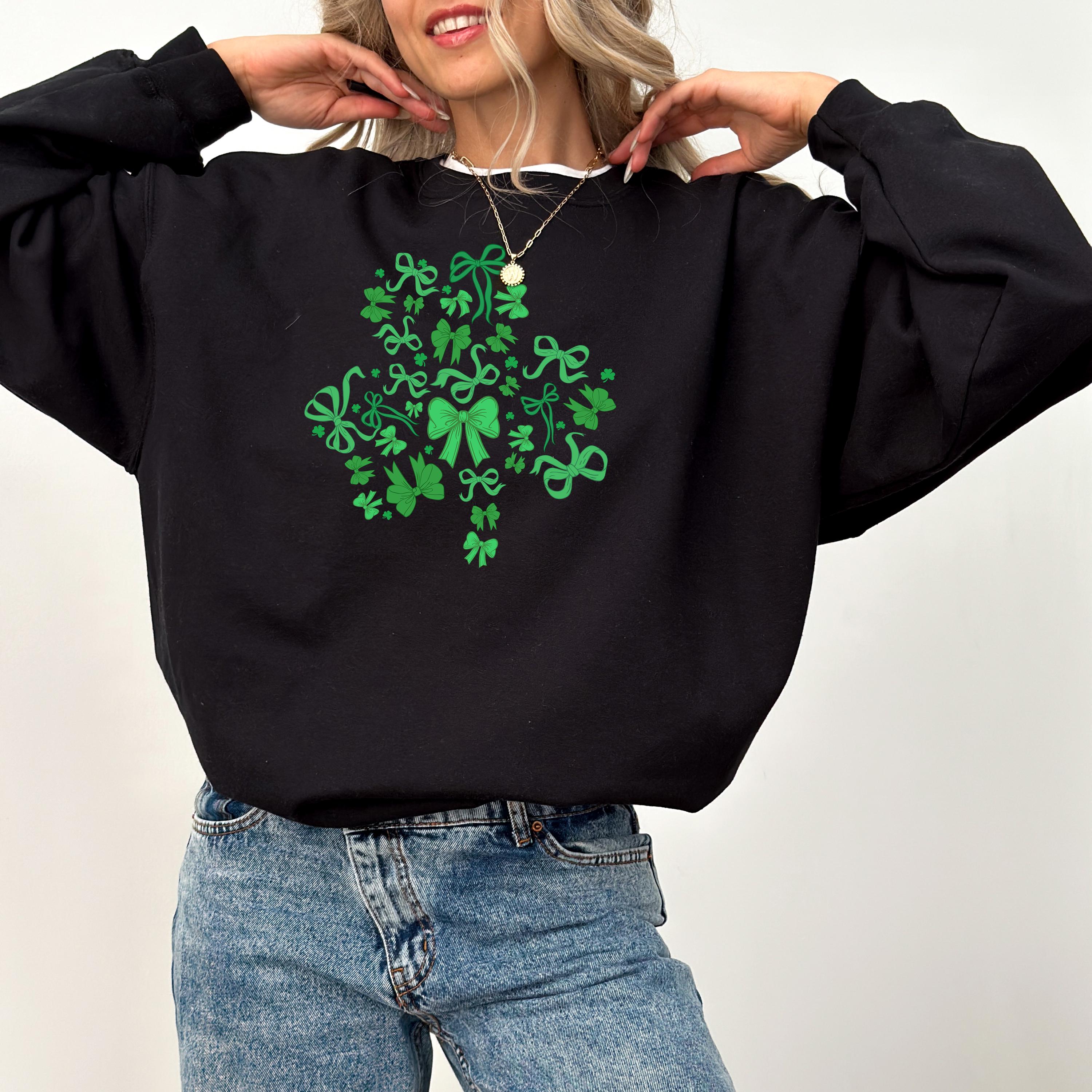 Lucky Clover Green Bows St Patty's Sweatshirt, St Paddy's Day Sweater, St Patricks Day Crewneck, Lucky Pullover, Unisex Sweatshirt, Shamrock