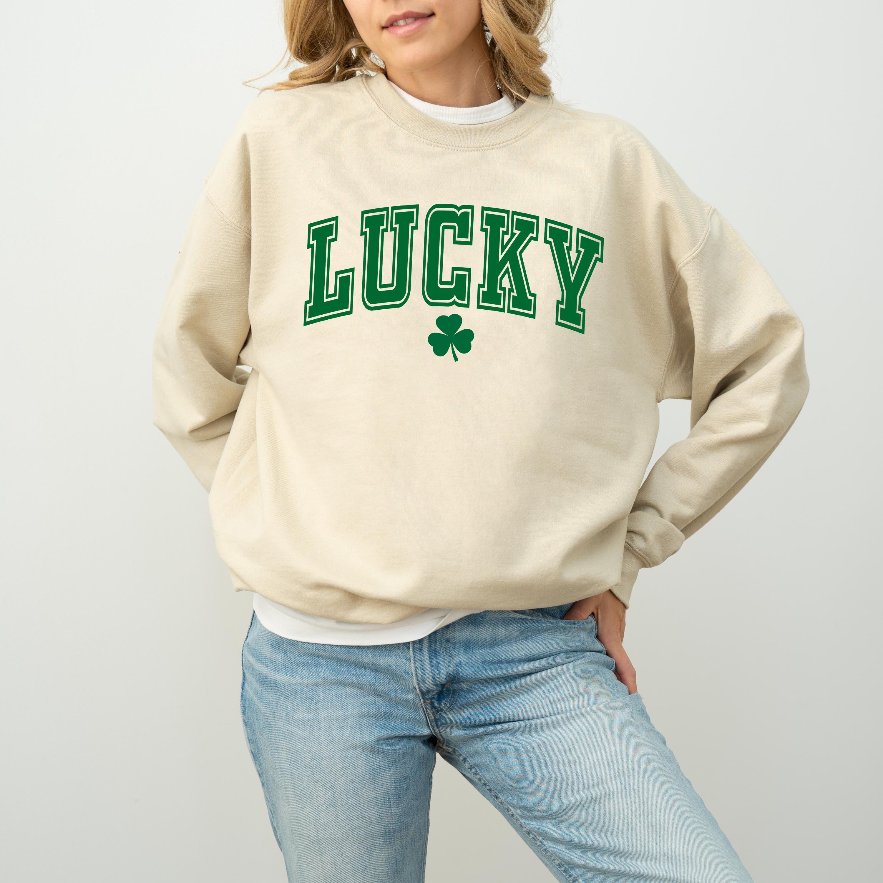 Varsity Lucky Clover St Patty's Sweatshirt, St Paddy's Day Sweater, St Patricks Day Crewneck, Lucky Pullover, Unisex Sweatshirt, Shamrock