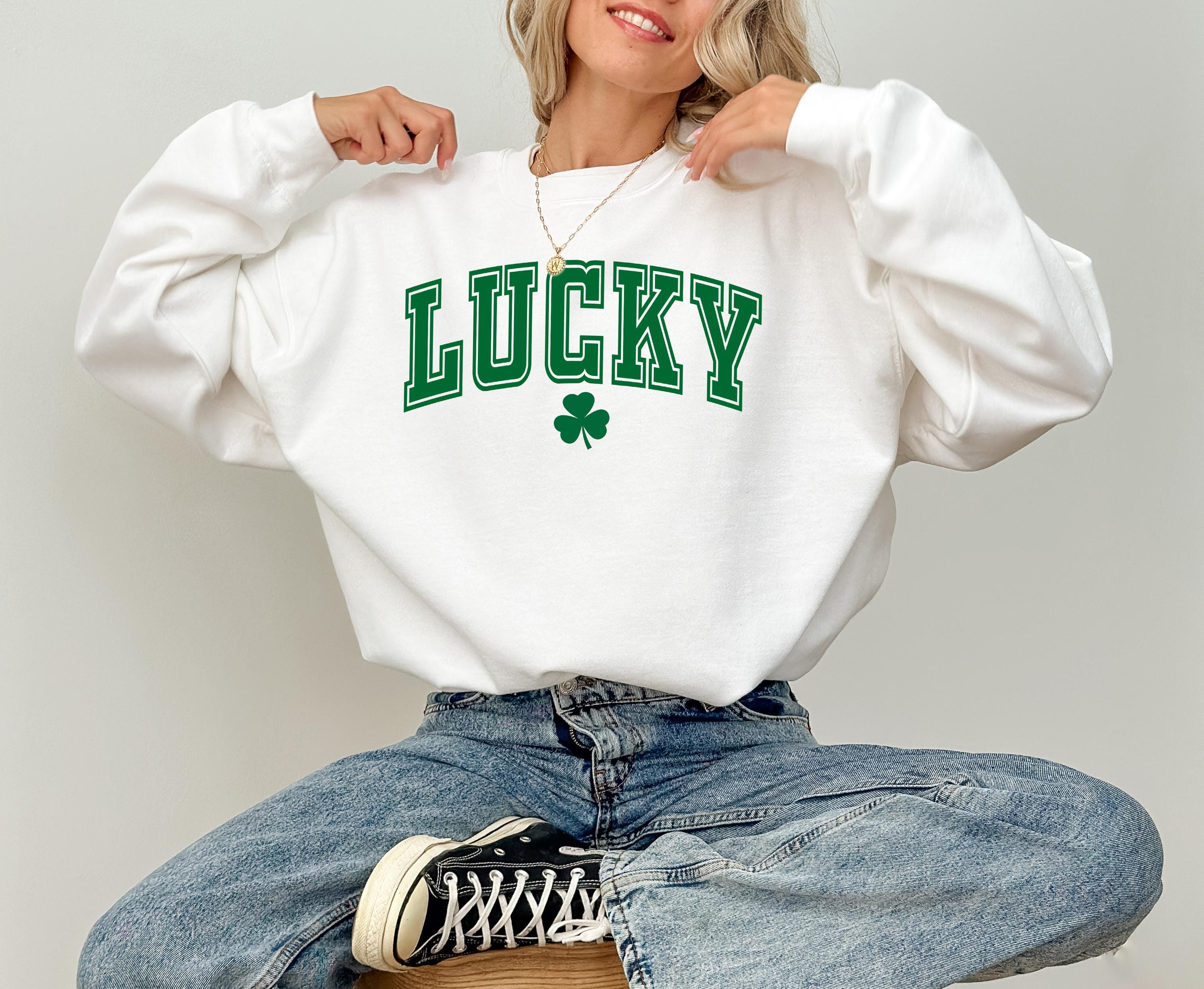 Varsity Lucky Clover St Patty's Sweatshirt, St Paddy's Day Sweater, St Patricks Day Crewneck, Lucky Pullover, Unisex Sweatshirt, Shamrock