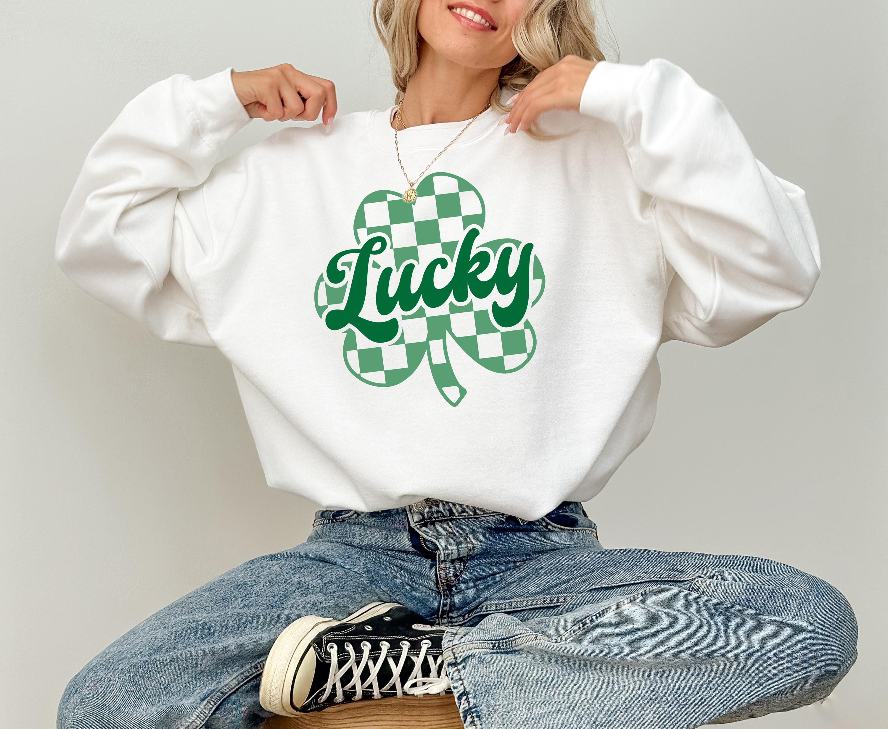Green Checkered Lucky St Patty's Sweatshirt, St Paddy's Day Sweater, St Patricks Day Crewneck, Lucky Pullover, Unisex Sweatshirt, Shamrock