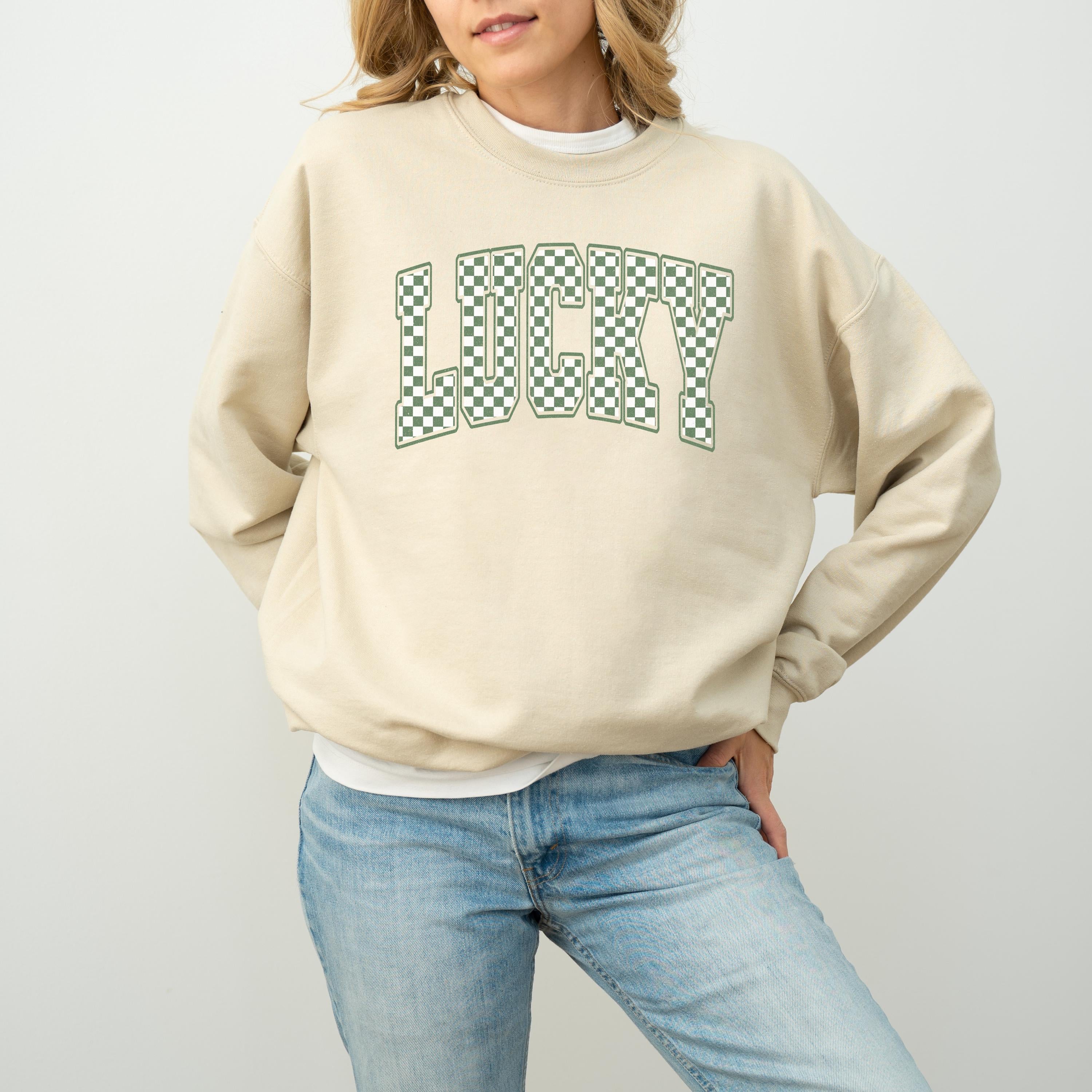 Checkered Lucky St Patty's Sweatshirt, St Paddy's Day, St Patricks Day Crewneck, Lucky Pullover, Unisex Sweatshirt, Shamrock Design