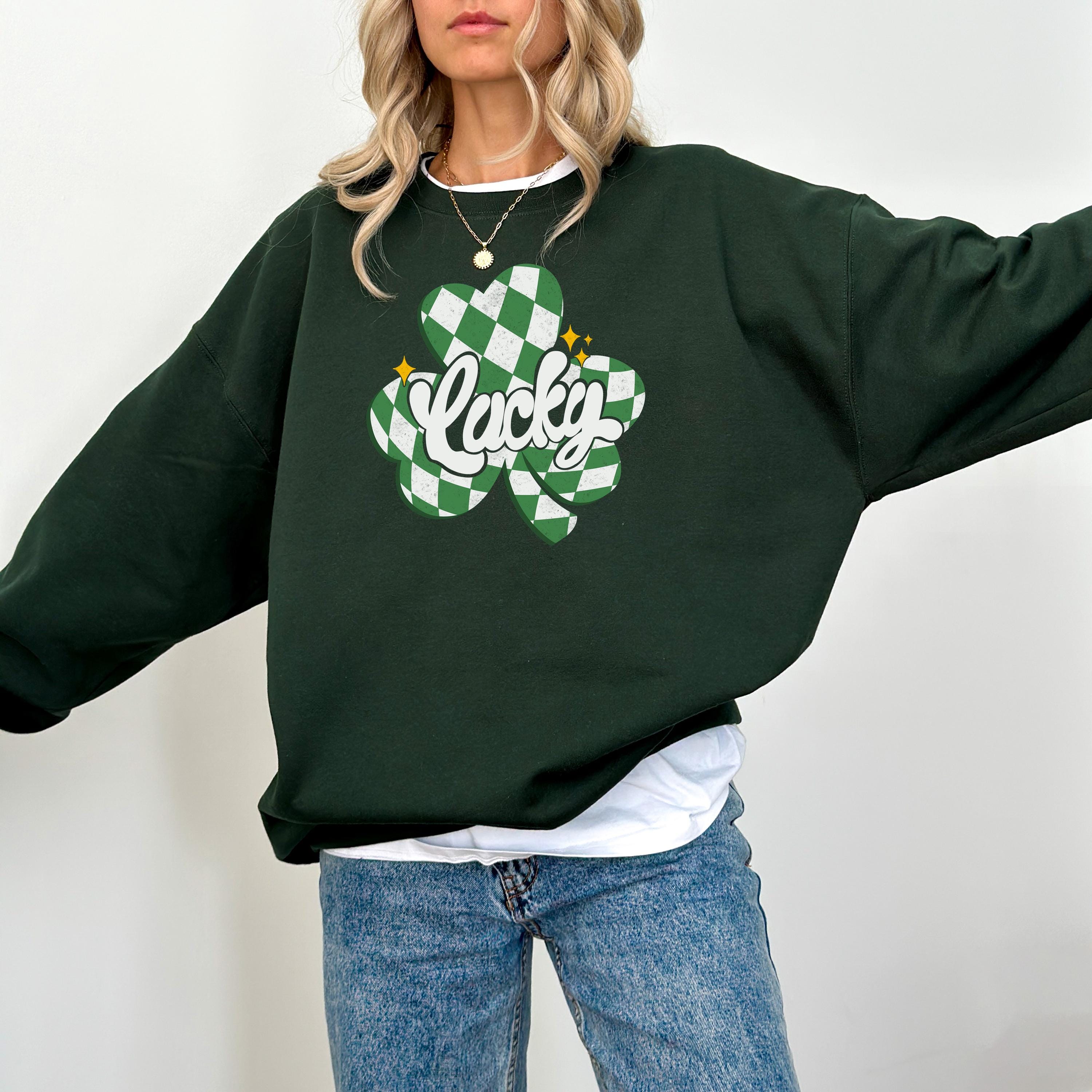 Checkered Lucky Clover St Patty's Sweatshirt, St Paddy's Day Sweater, St Patricks Day Crewneck, Lucky Pullover, Unisex Sweatshirt, Shamrock