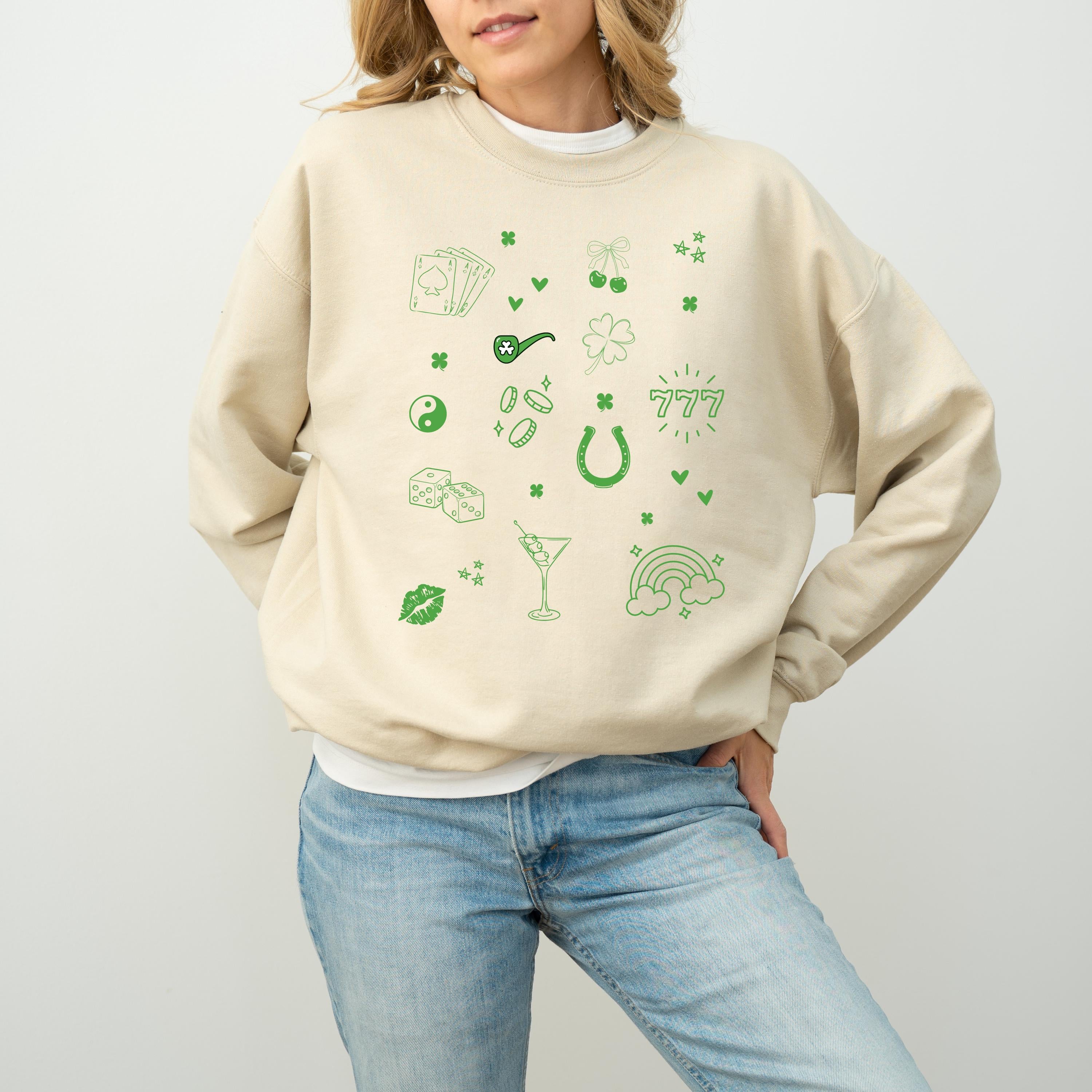 St Patty's Day Green Collage Sweatshirt, St Paddy's Day Sweater, St Patricks Day Crewneck, Lucky Pullover, Unisex Sweatshirt, Shamrock