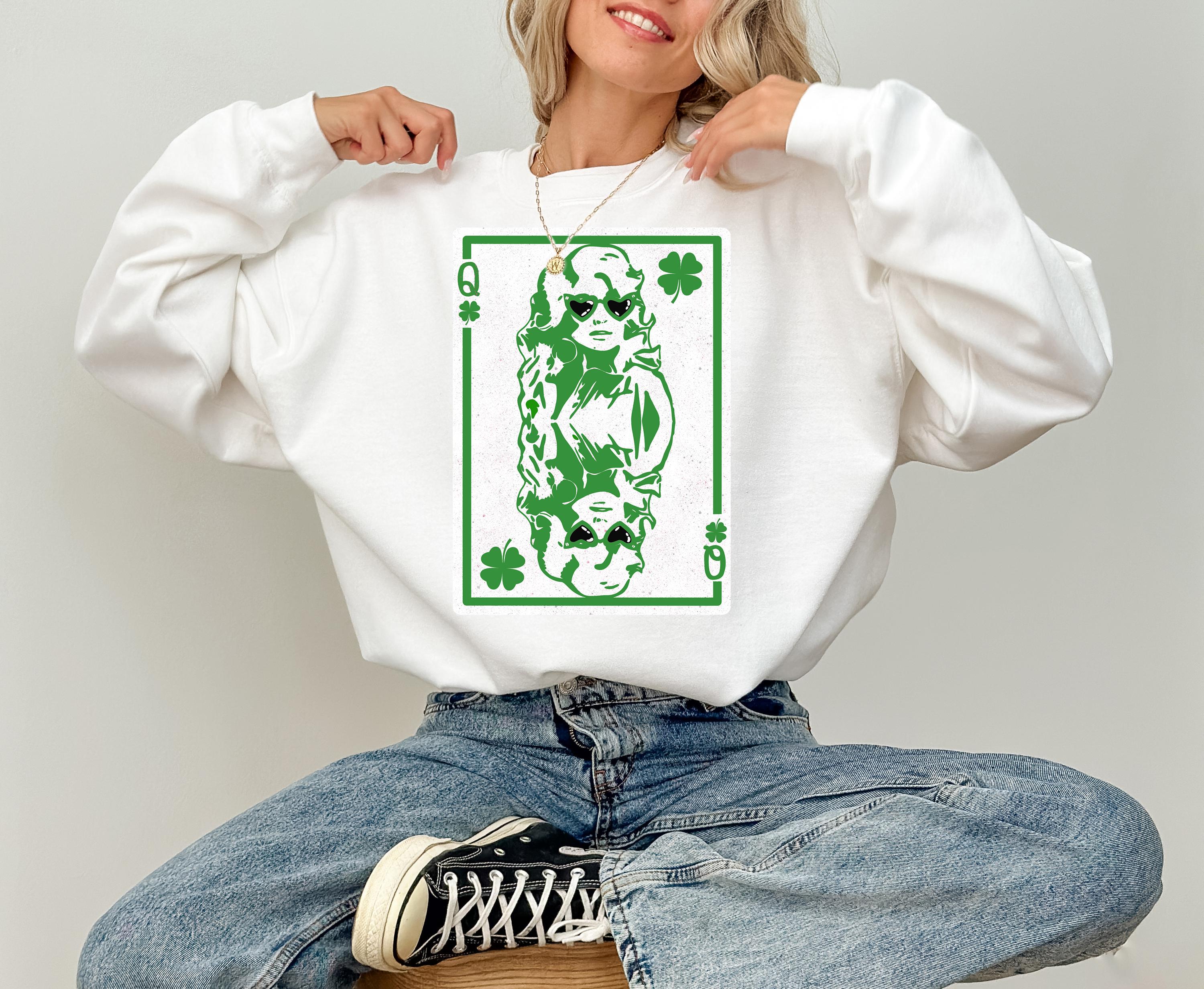 Lucky Clover Queen Dolly Card St Patty's Sweatshirt, St Paddy's Day, St Patricks Day Crewneck, Lucky Pullover, Unisex Sweatshirt, Shamrock