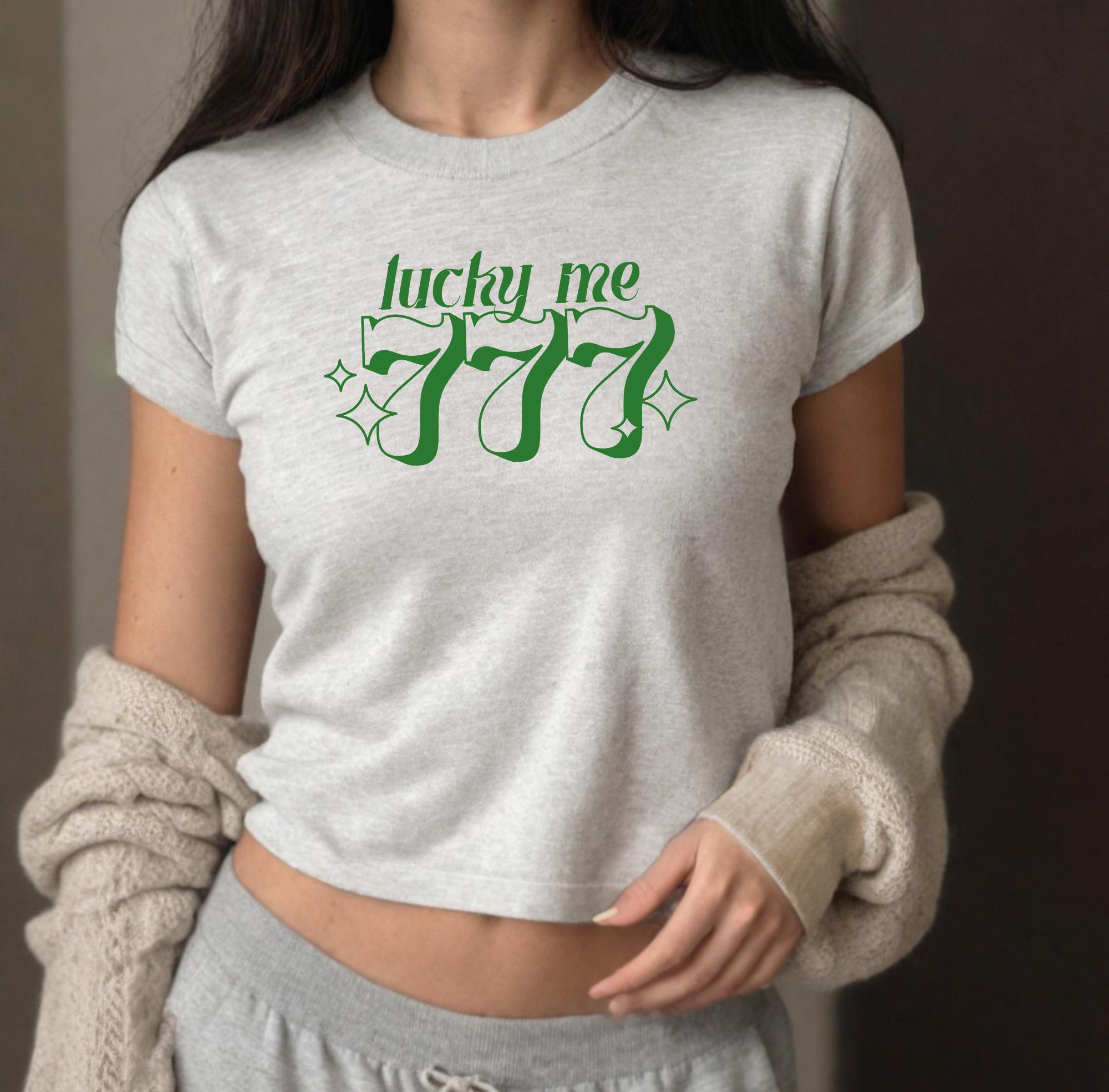 Lucky Me Baby St Patty's Day Tee , 777 Lucky Number, St Patrick's Day, Cute Baby Tee, St Paddy's Day for Girls, 90s baby tee, y2k, Crop