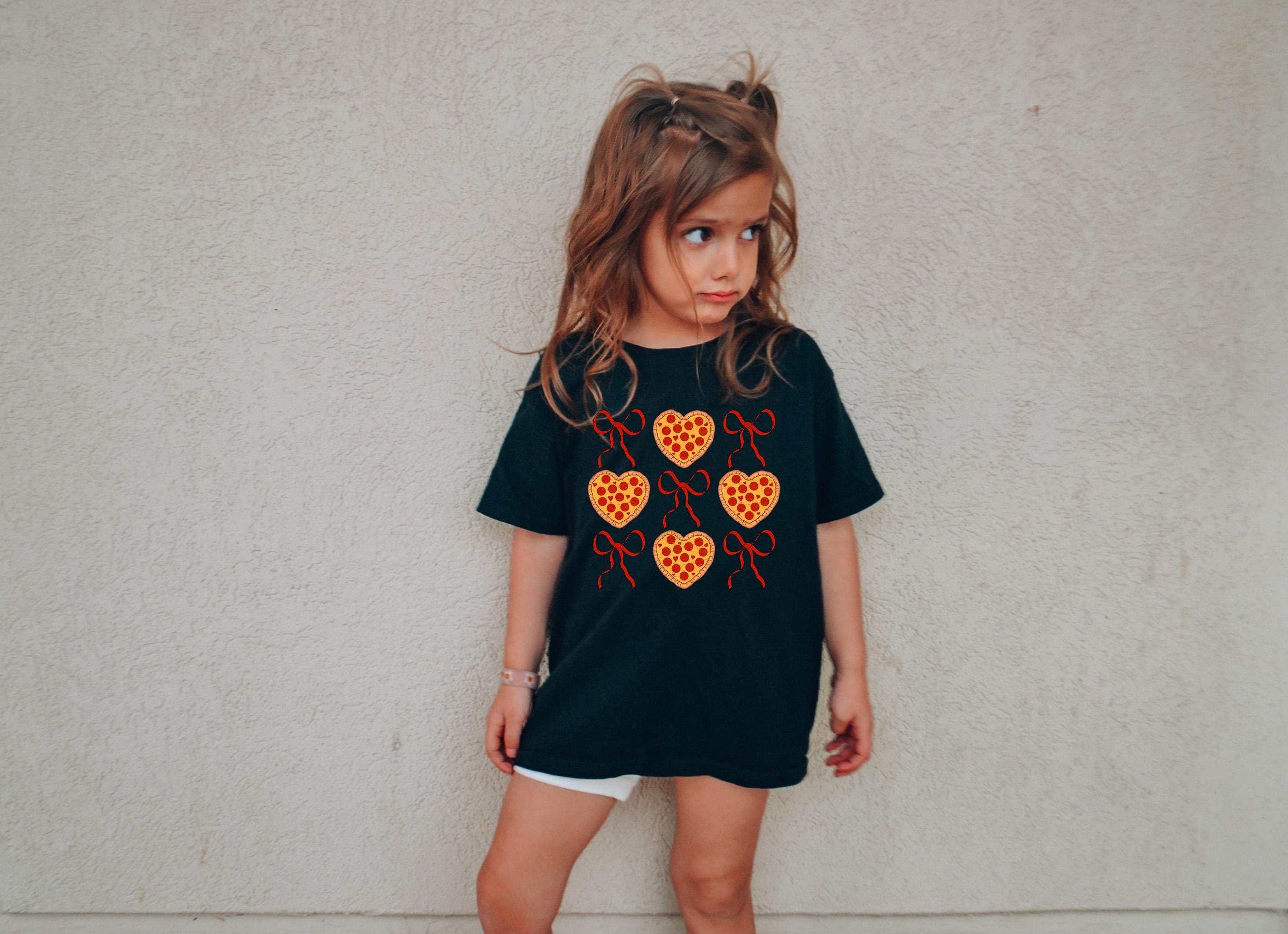 Valentines Day Bow Youth Shirt, Cute Pizza Shirt, Toddler Tee, Retro Cute Bodysuit, Valentine Infant Tee, Bella Canvas