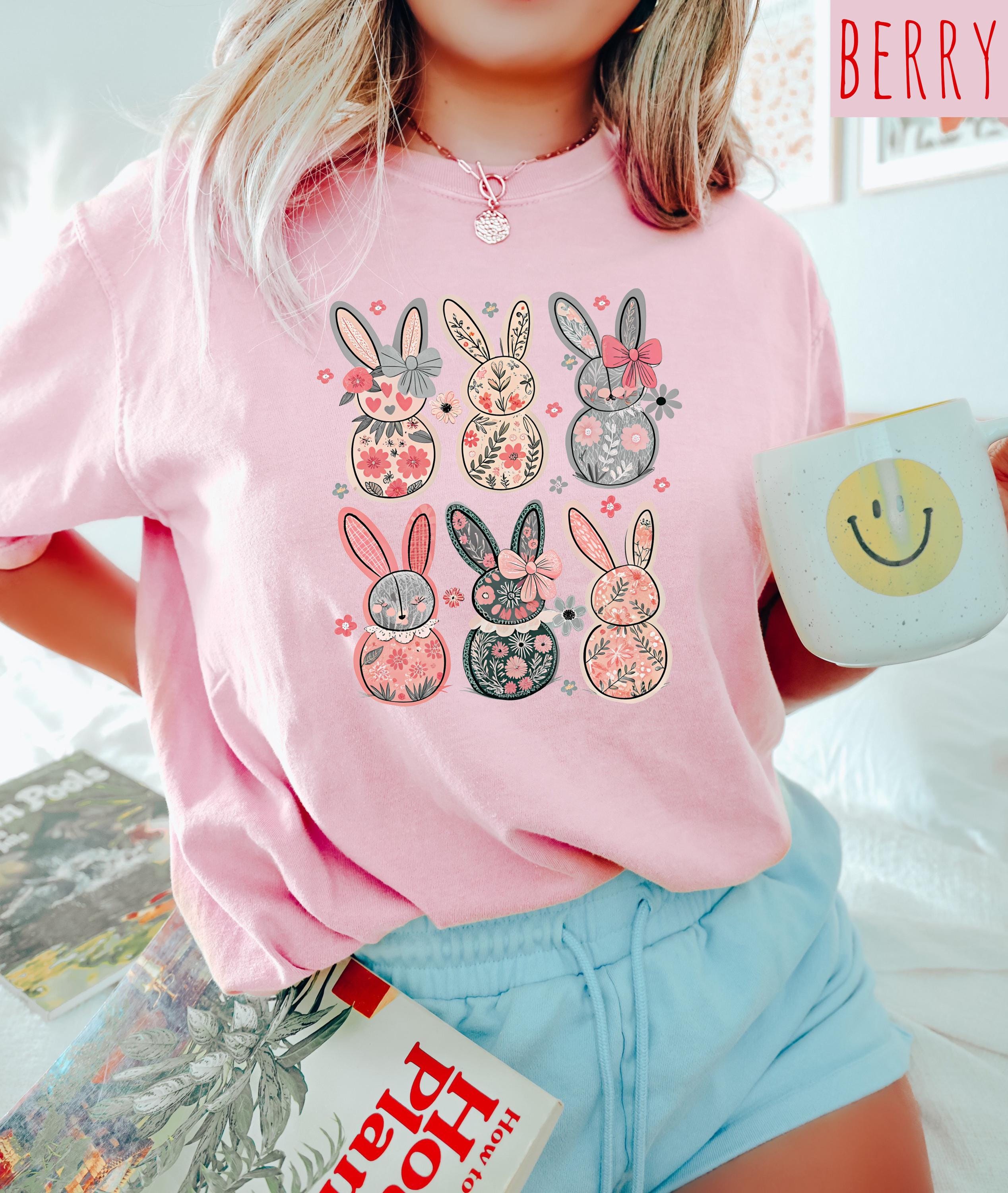 Cute Retro Bunnies Comfort Colors Shirt, Easter TShirt, Easter Shirt, Easter Bunny and Bows, Easter Sunday T, He Has Risen, Good Friday