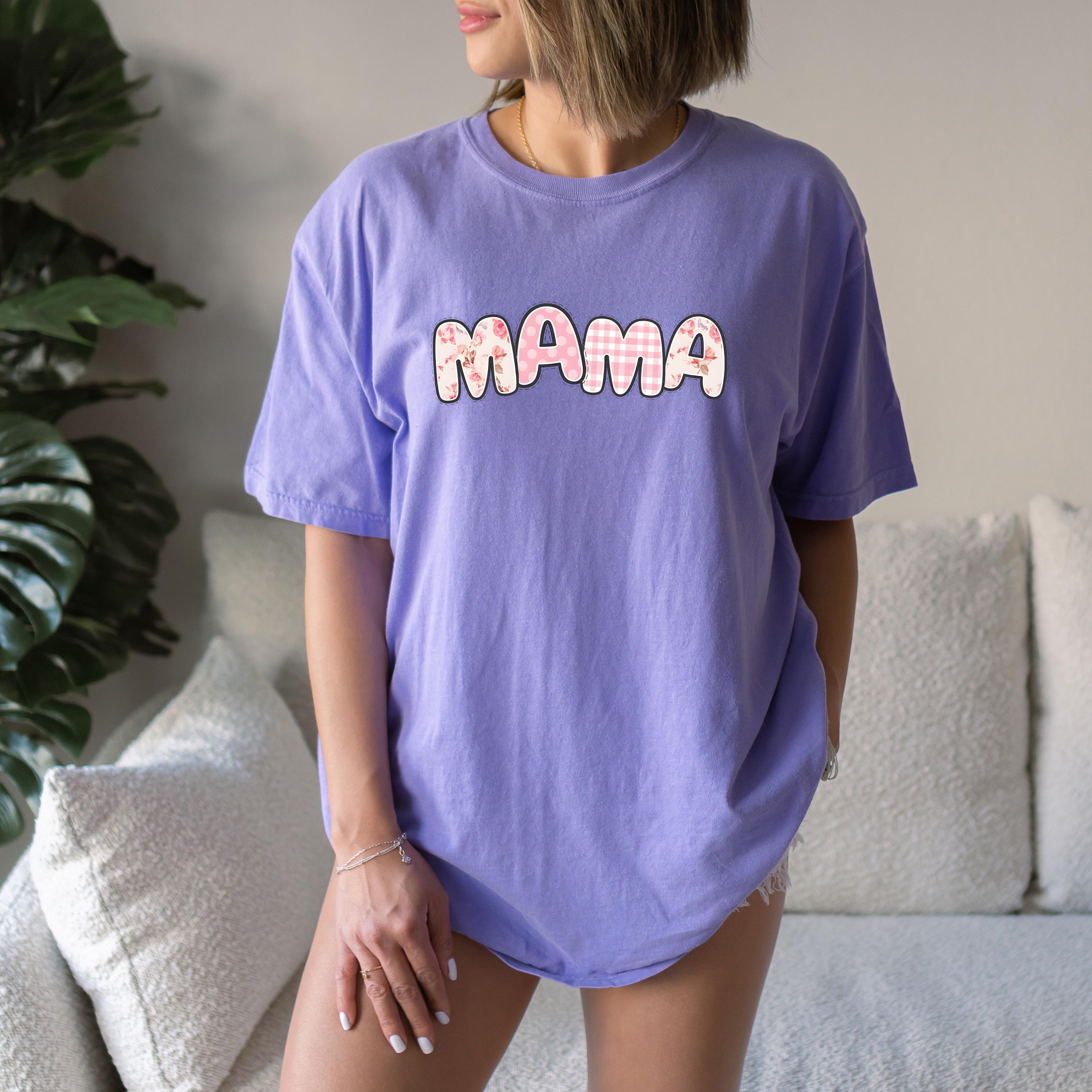 Retro Floral Plaid Mama Comfort Colors Tee, MAMA Varsity Flower T New Mom Tee Mother's Day TShirt Mothers Day Gift Vintage Graphic T Momma T