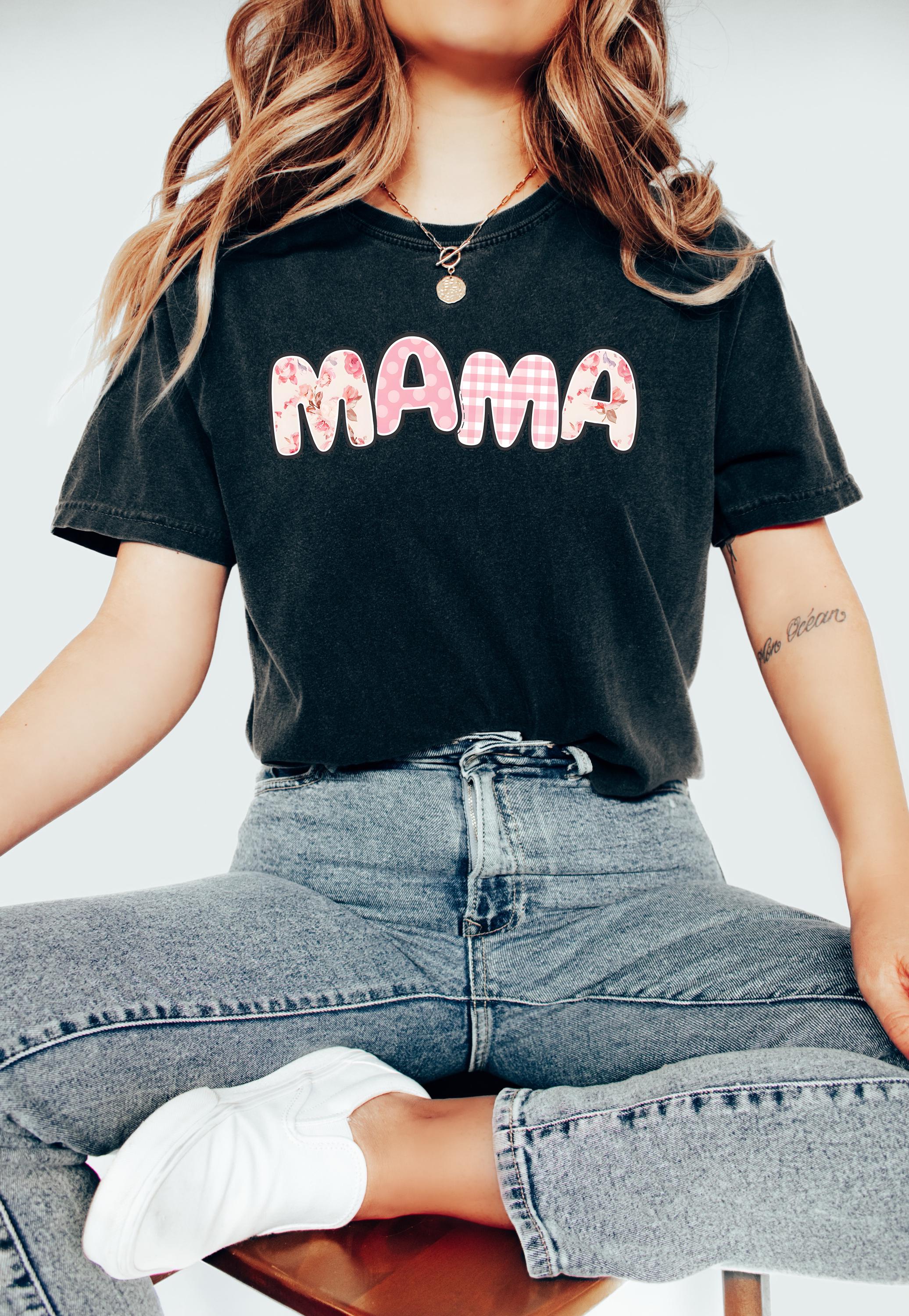 Retro Floral Plaid Mama Comfort Colors Tee, MAMA Varsity Flower T New Mom Tee Mother's Day TShirt Mothers Day Gift Vintage Graphic T Momma T