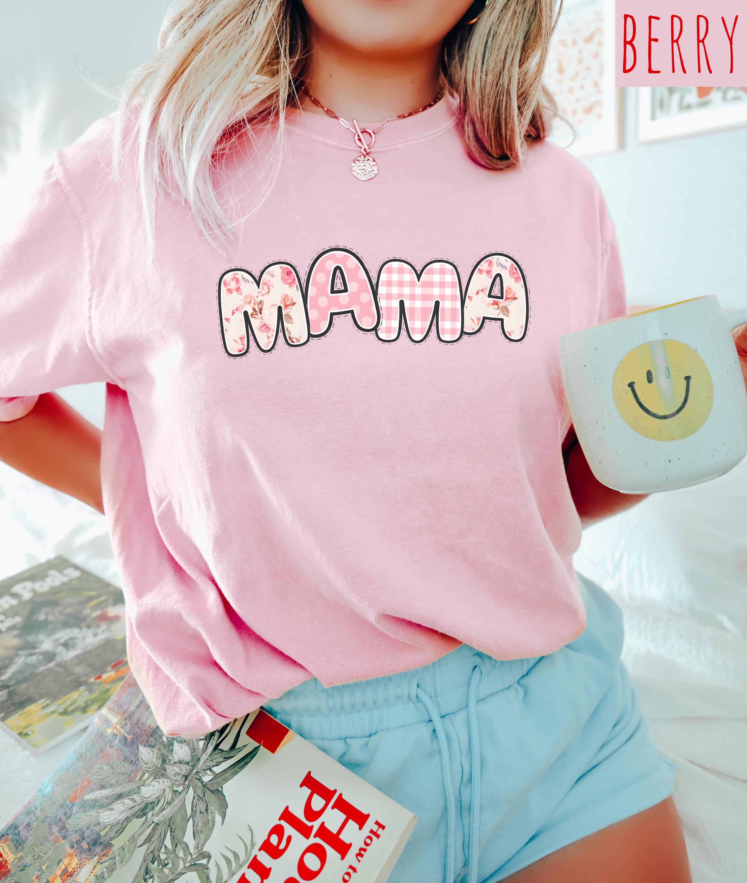 Retro Floral Plaid Mama Comfort Colors Tee, MAMA Varsity Flower T New Mom Tee Mother's Day TShirt Mothers Day Gift Vintage Graphic T Momma T