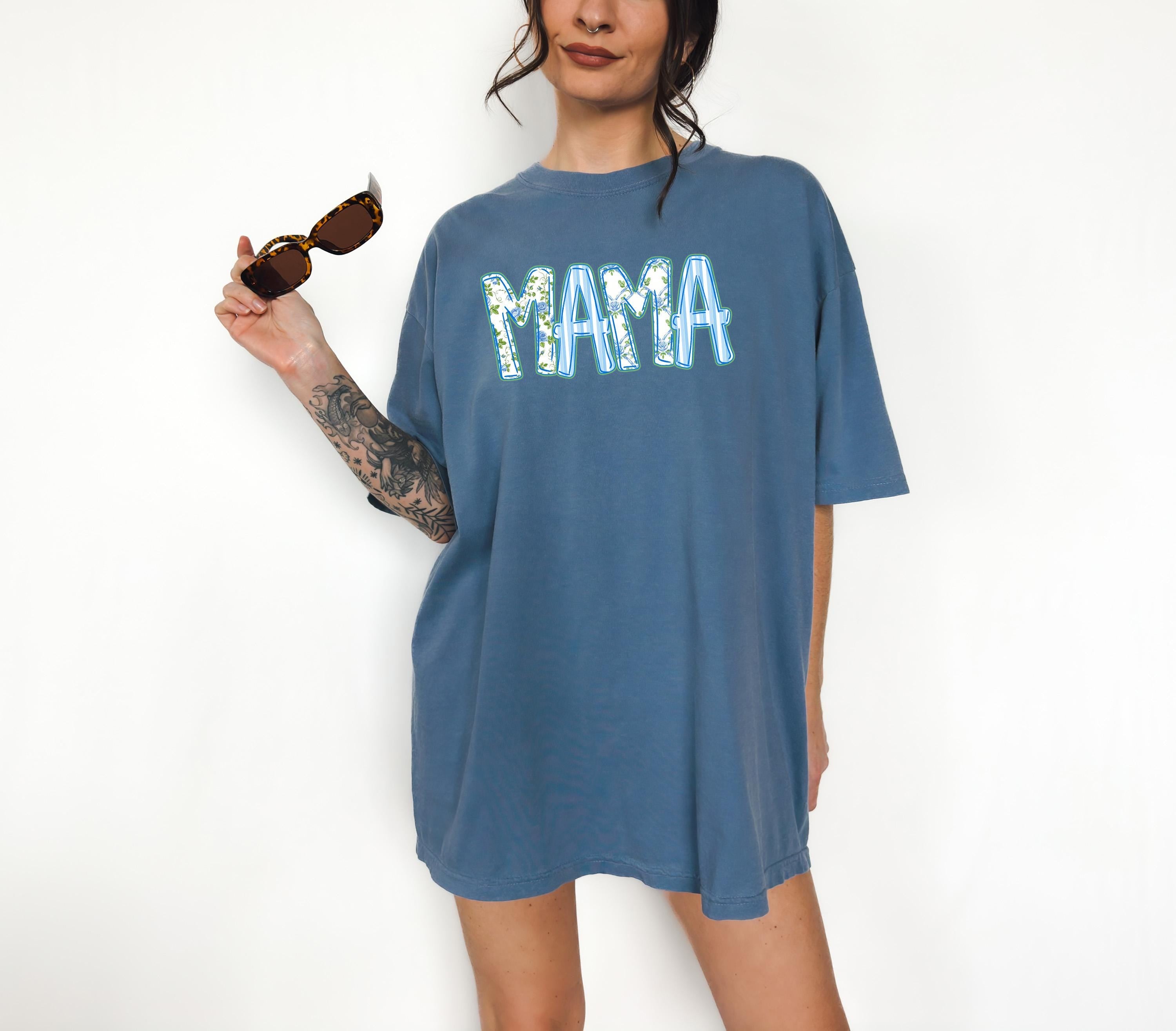 Blue Stripes Mama Comfort Colors Tshirt, First Mother's Day T-Shirt, Gift for Mothers Day Gift, Vintage Graphic T, Momma T