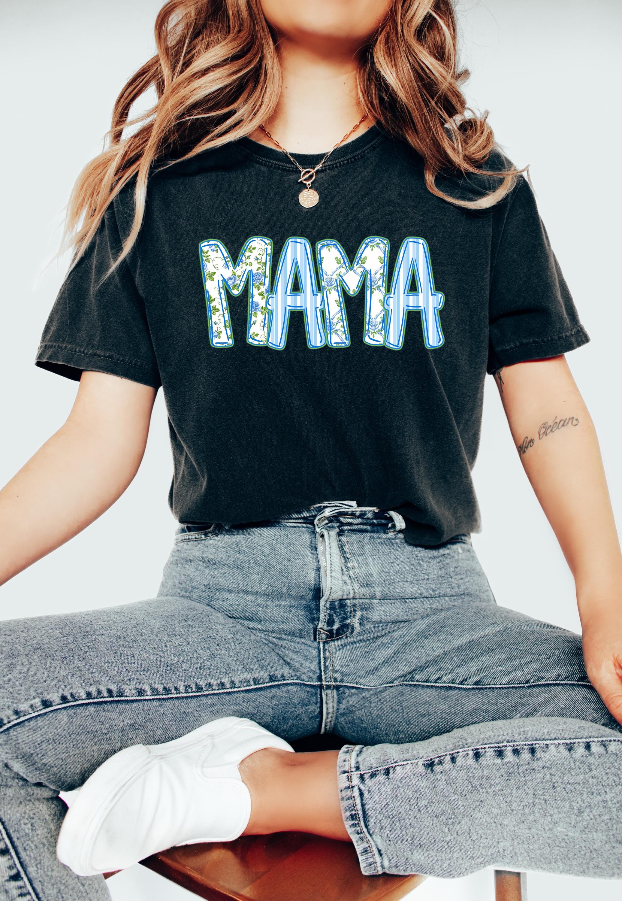 Blue Stripes Mama Comfort Colors Tshirt, First Mother's Day T-Shirt, Gift for Mothers Day Gift, Vintage Graphic T, Momma T