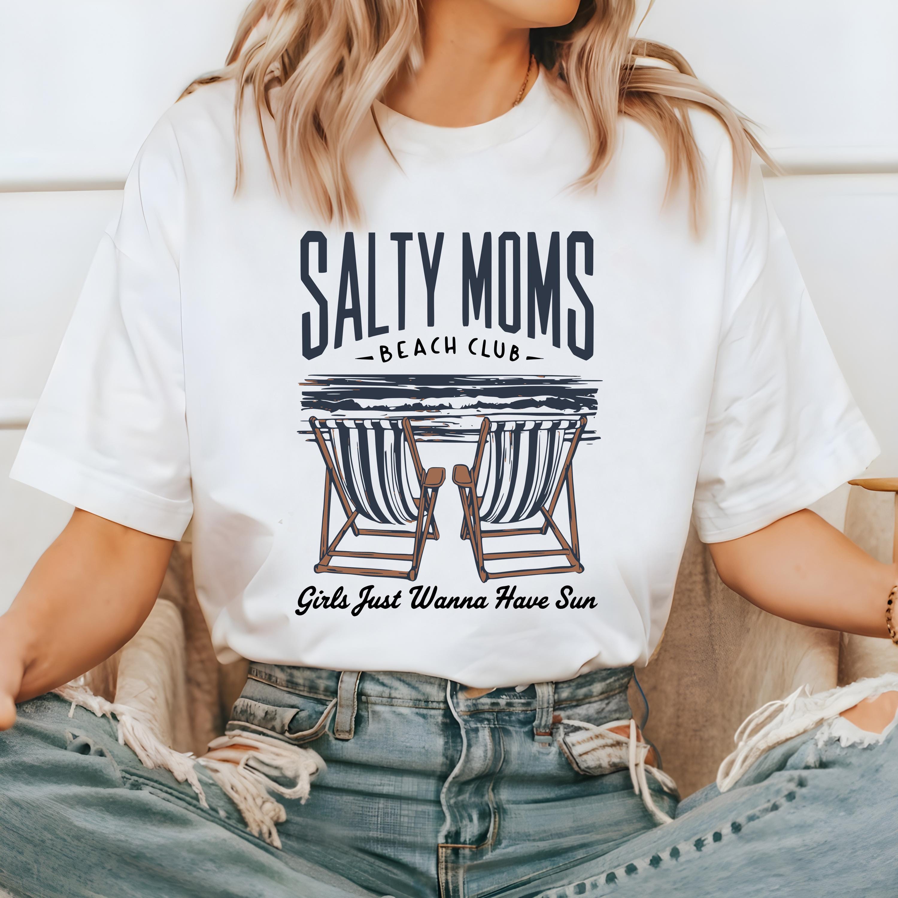 Salty Moms Beach Club Comfort Colors Tshirt, Girls Just Wanna Have Sun Funny Gift for Mothers Day Gift, Wild Flower Graphic Tshirt