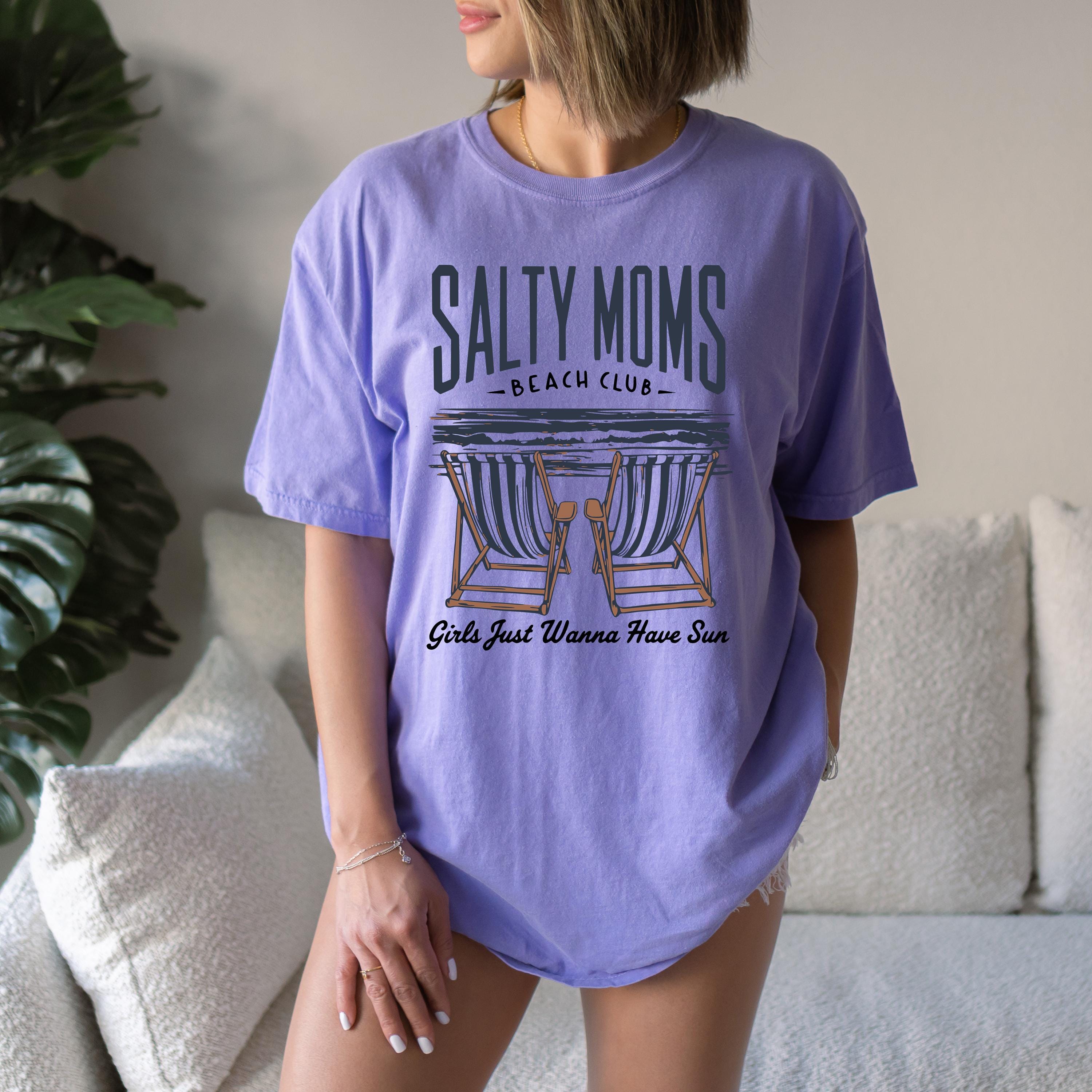 Salty Moms Beach Club Comfort Colors Tshirt, Girls Just Wanna Have Sun Funny Gift for Mothers Day Gift, Wild Flower Graphic Tshirt