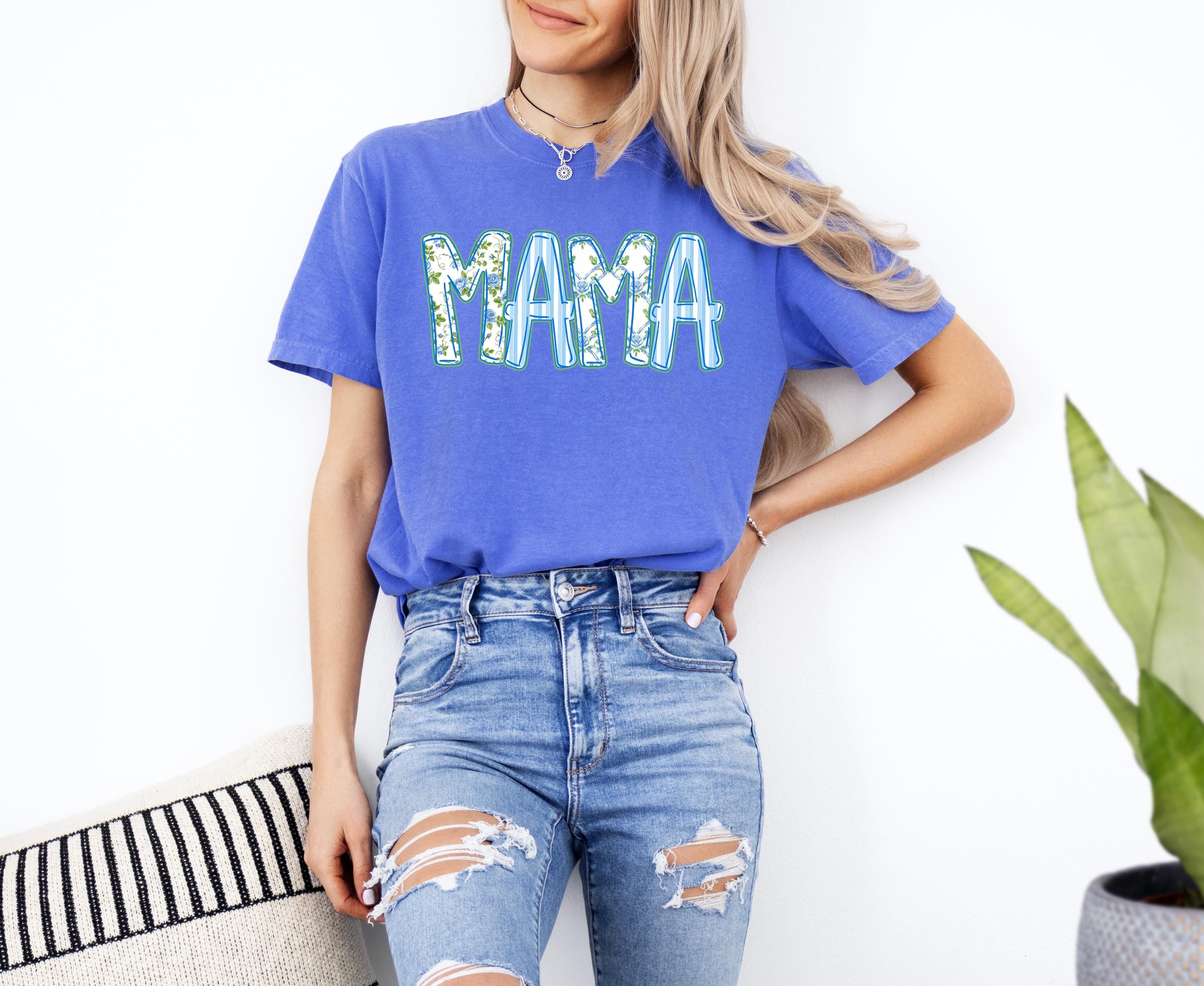 Blue Stripes Mama Comfort Colors Tshirt, First Mother's Day T-Shirt, Gift for Mothers Day Gift, Vintage Graphic T, Momma T