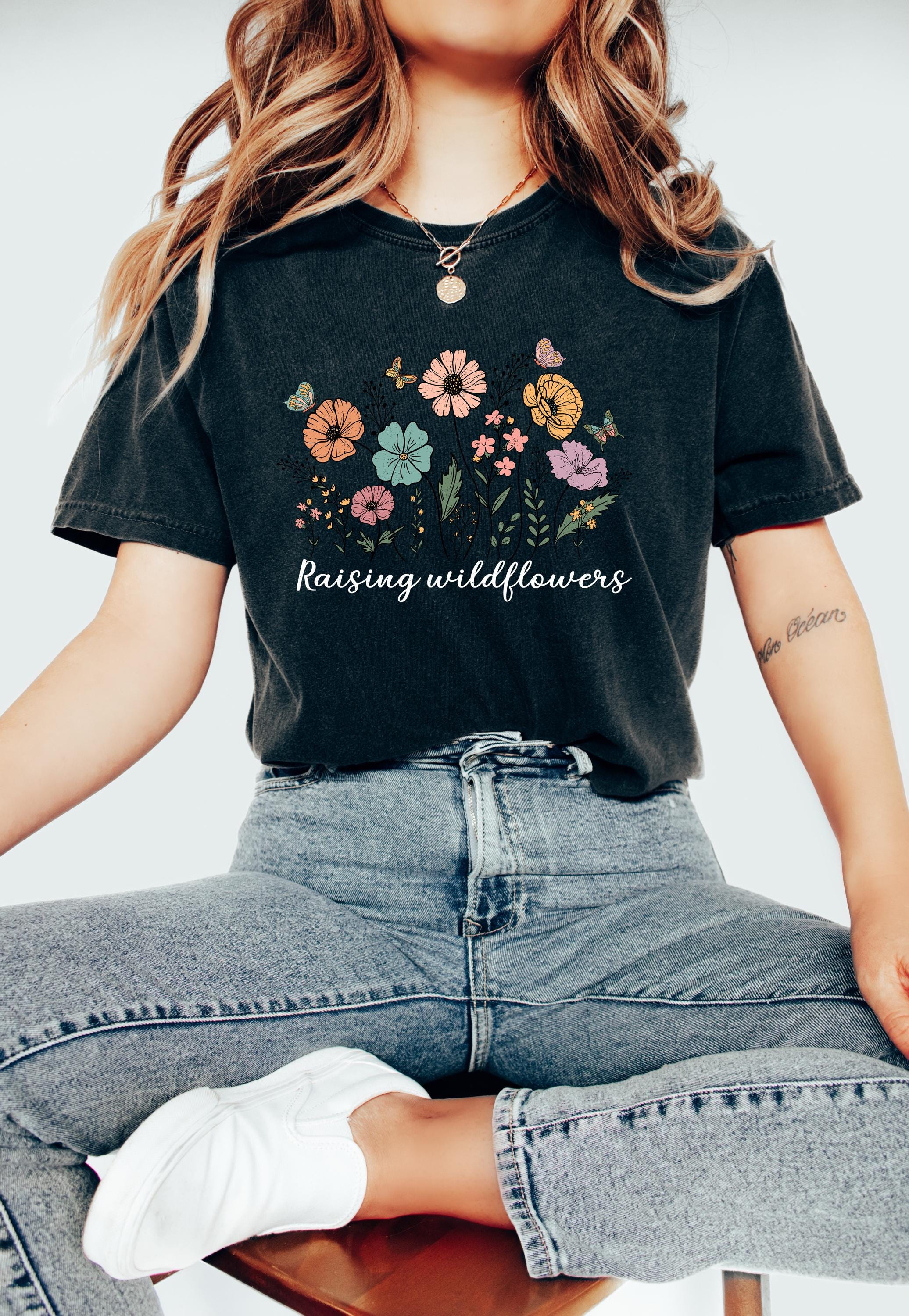 Raising Wild Flowers Comfort Colors Tshirt, First Mother's Day T-Shirt, Gift for Mothers Day Gift, Wild Flower Graphic Tshirt, Shirt for Mom