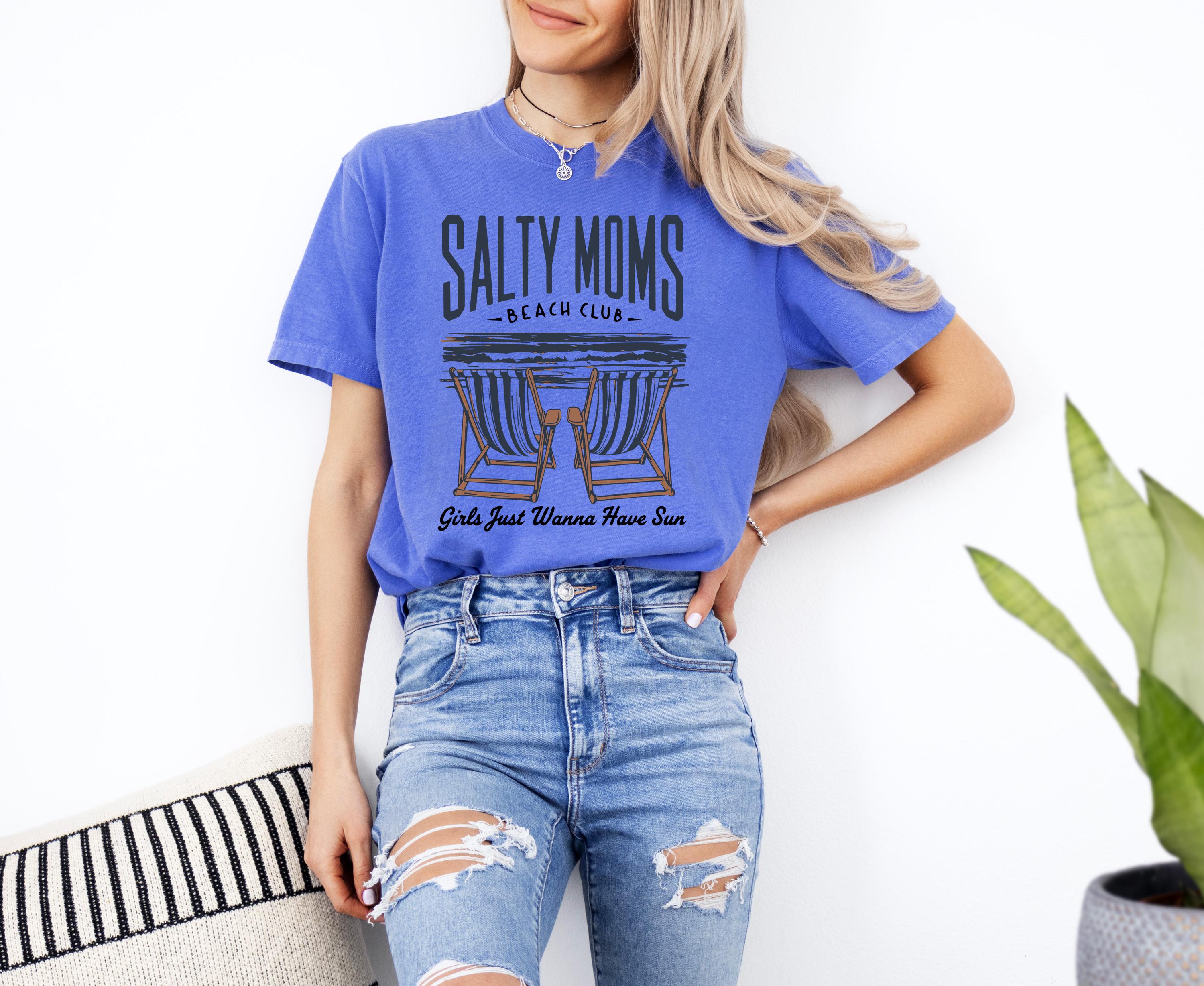 Salty Moms Beach Club Comfort Colors Tshirt, Girls Just Wanna Have Sun Funny Gift for Mothers Day Gift, Wild Flower Graphic Tshirt