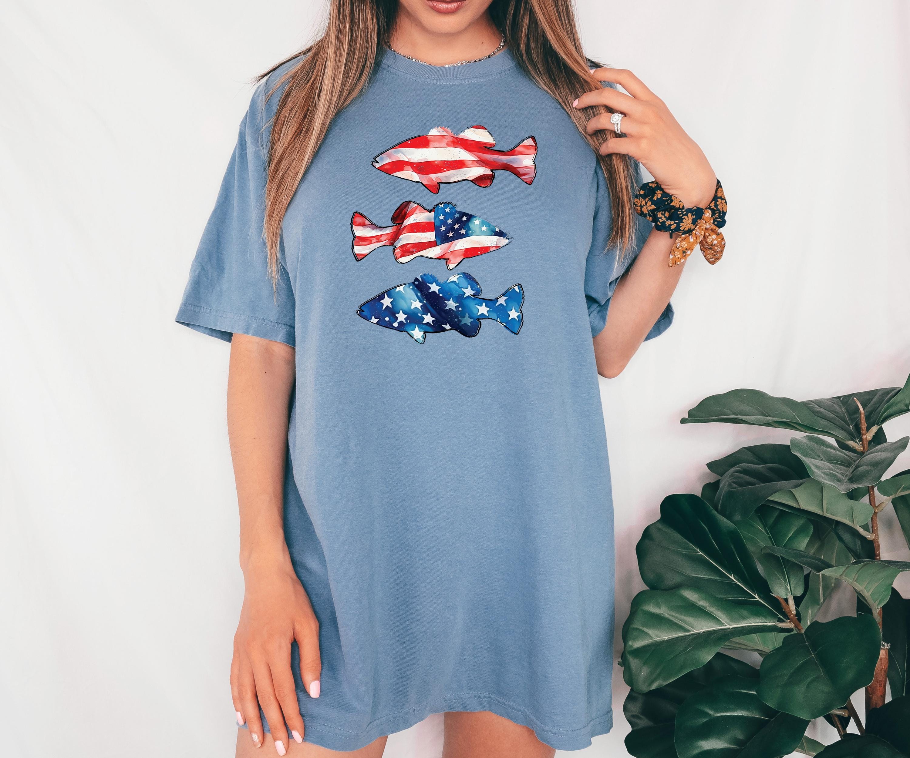 Stars and Stripes Fish Comfort Colors Tshirt, 4th of July tee, Retro fourth shirt, Unisex July 4th T, American Flag Shirt, Independence Day