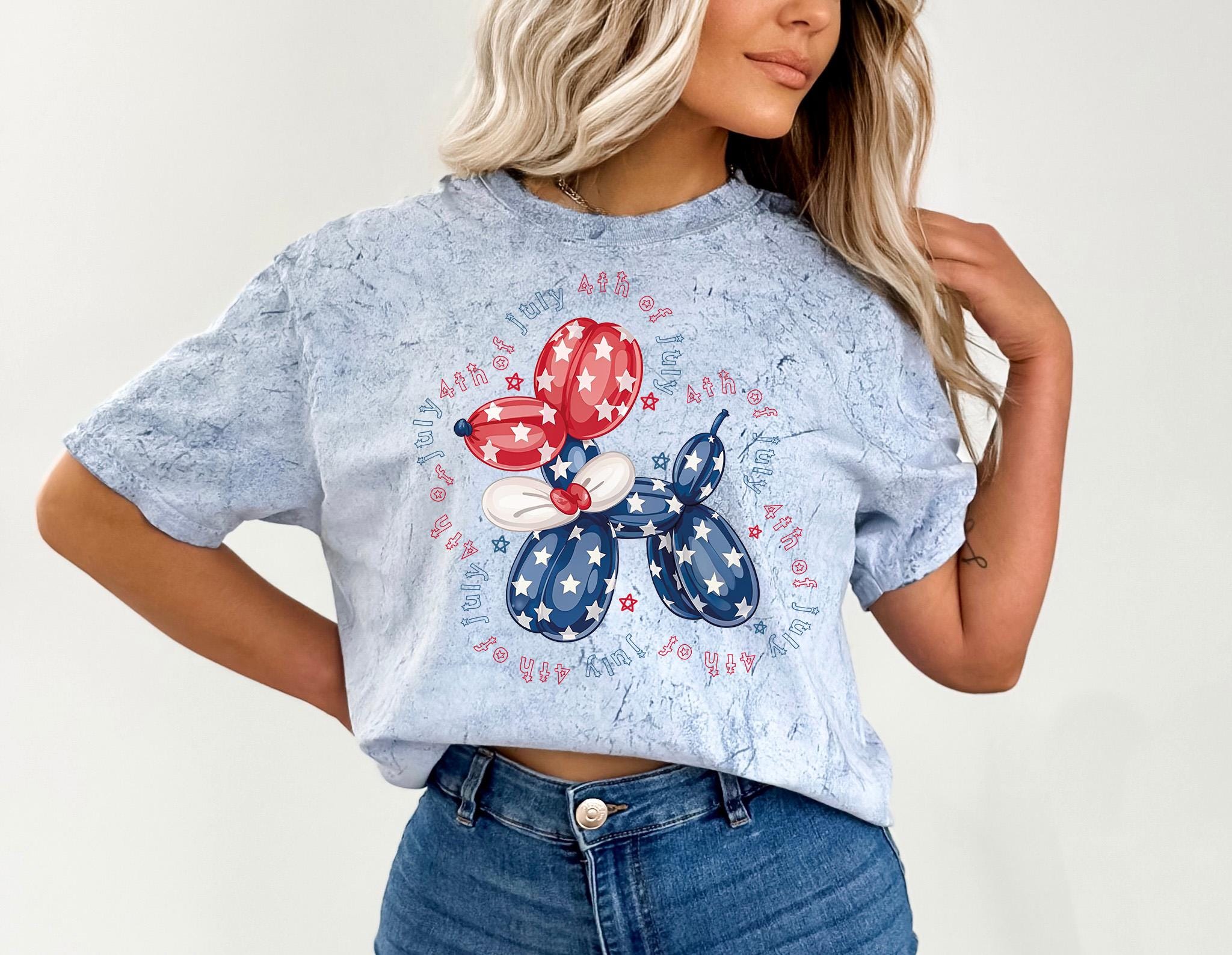 July 4th Balloon Dog Tie Dye Comfort Colors Shirt, Funny Fourth Shirt, Unisex 4th of July T-Shirt, America Shirt, USA Independence Day