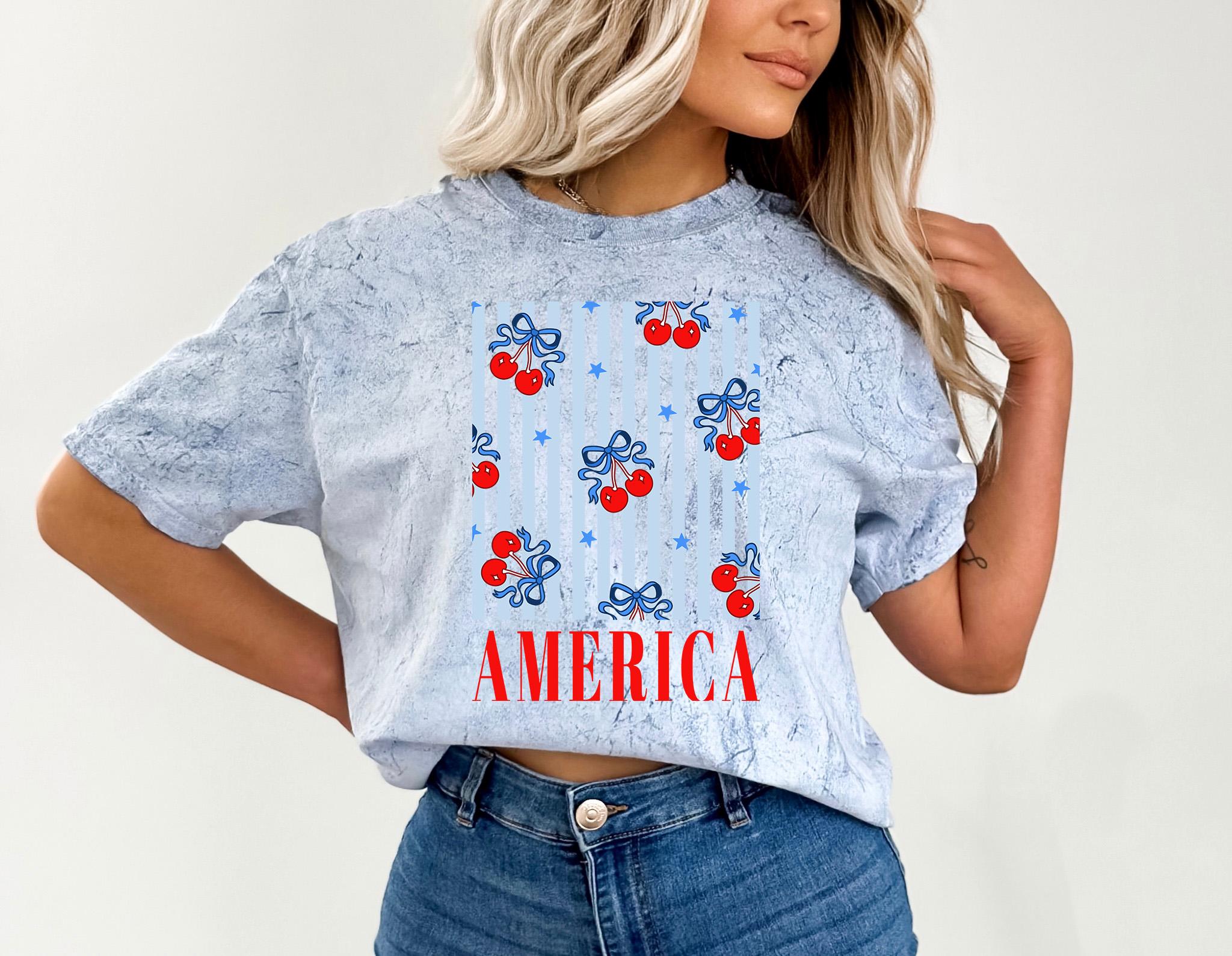 America Cherries Tie Dye Comfort Colors Shirt, Cute Fourth Shirt, Unisex 4th of July T-Shirt, America Shirt, 1776 Independence Day